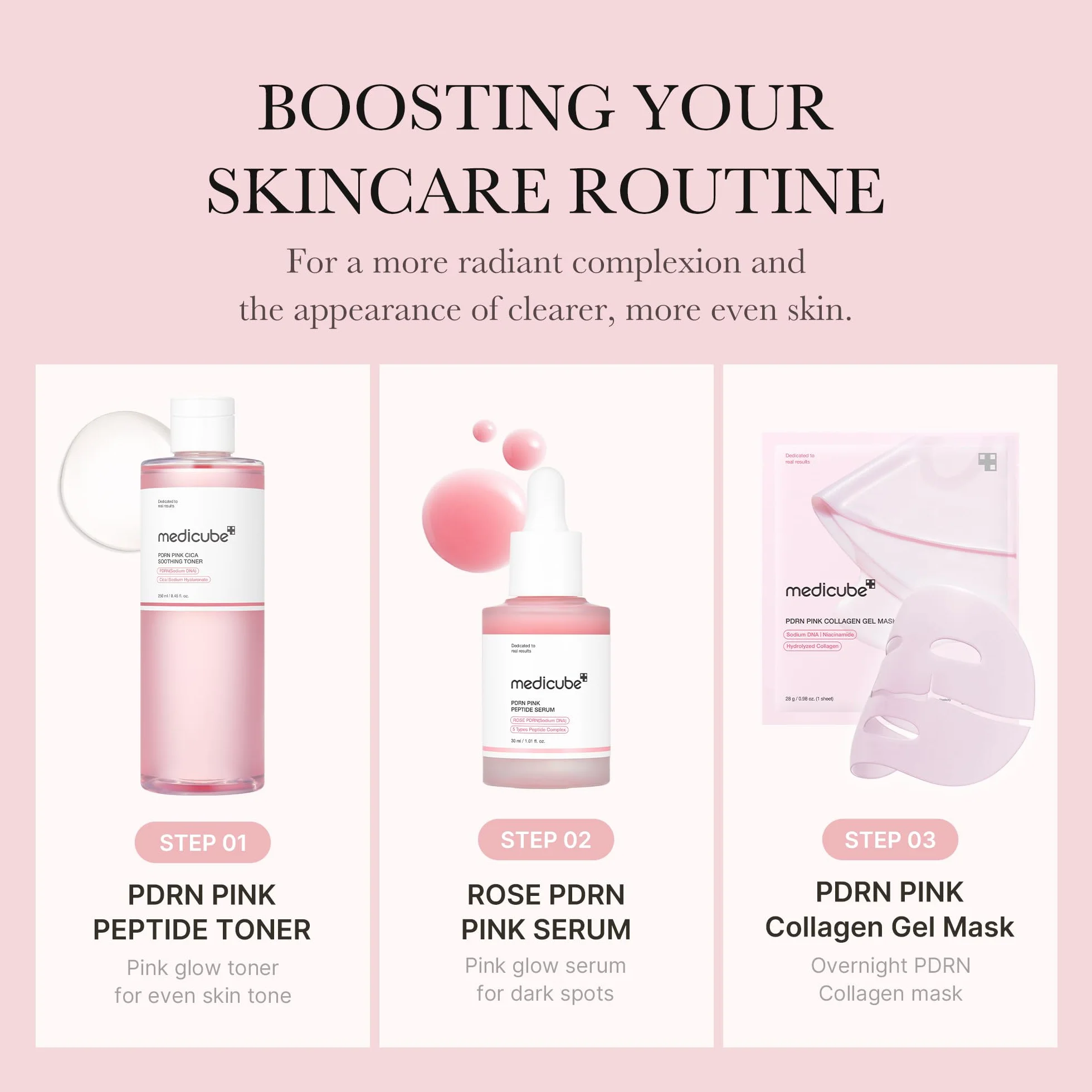 Medicube Pink Cica Peptide Toner Apaisant Saumon DNA PDRN 250ml