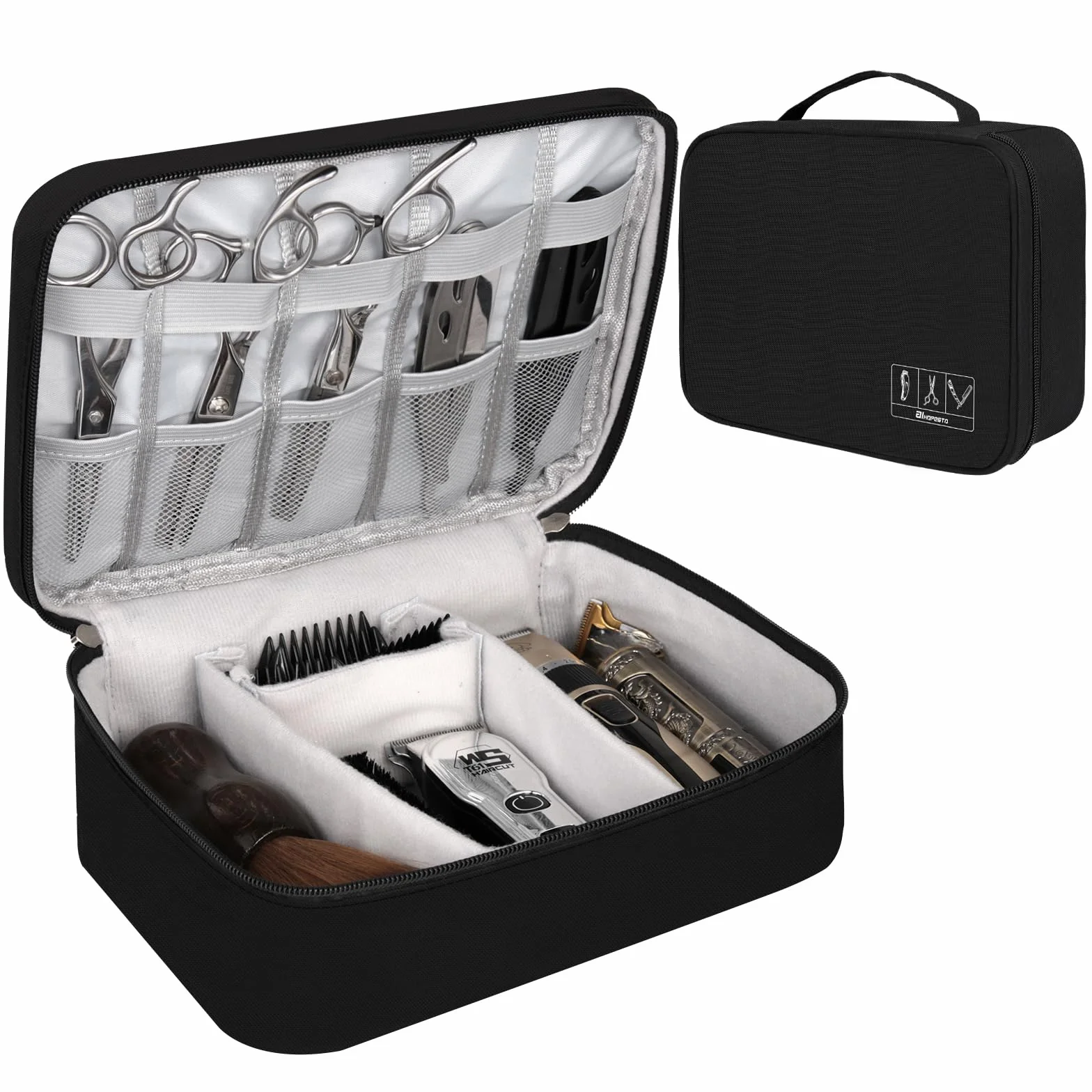 Sac à outils de barbier - Sac de voyage pour tondeuse et fournitures de coupe de cheveux - Sac de rangement portable pour coupe de cheveux - Noir