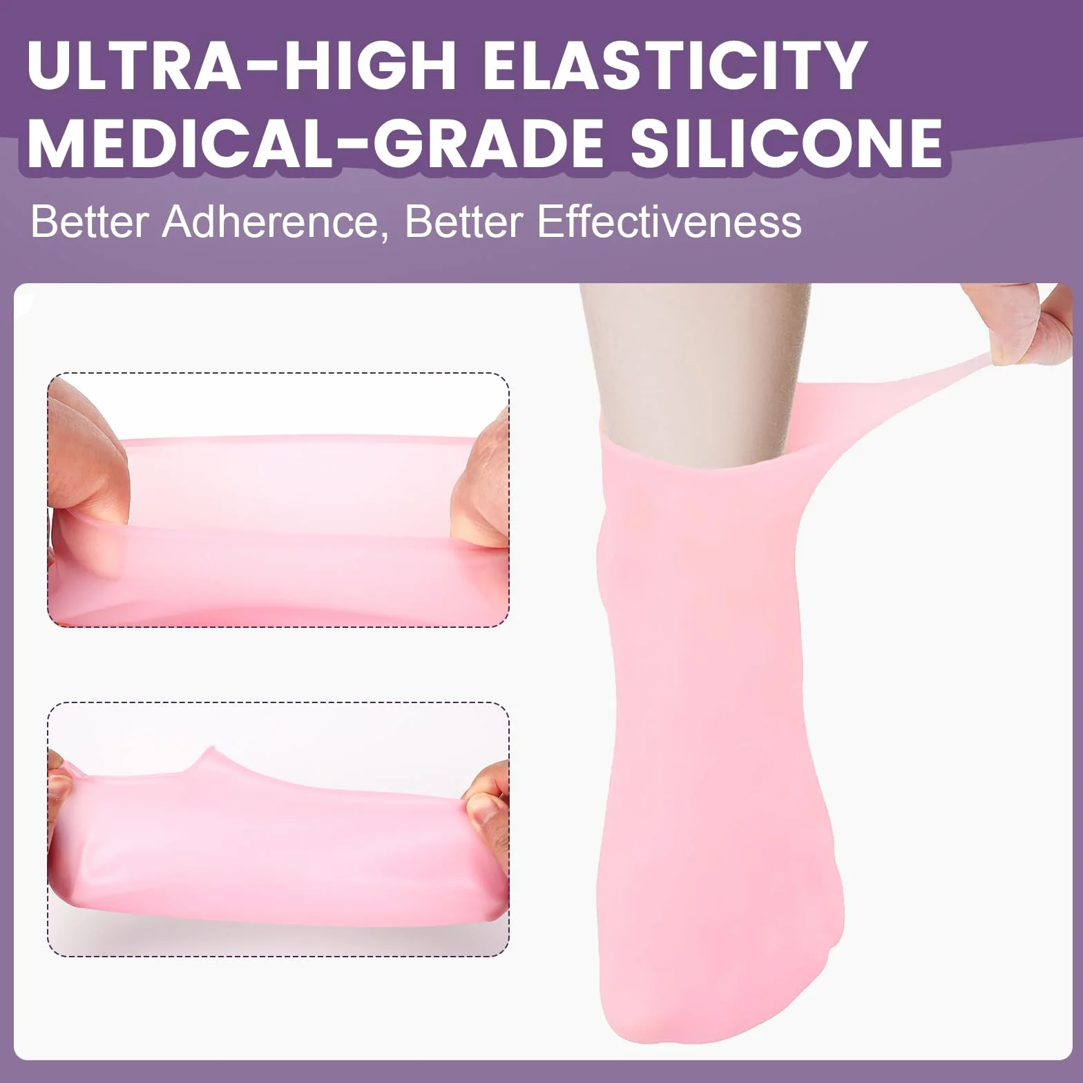 TEAWOO Lot de 2 paires de chaussettes en silicone pour pieds secs et craquelés femme hydrater
