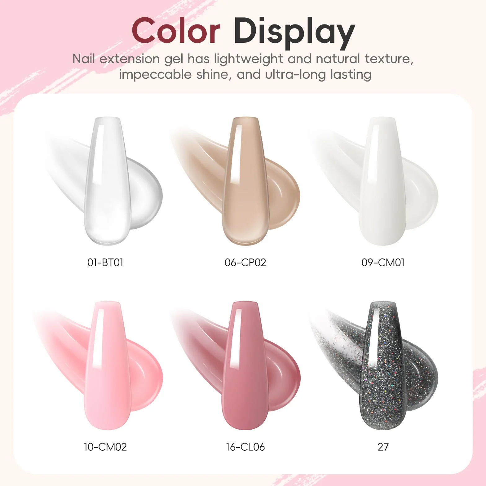 PEACECOLOR Poly Extension Gel Kit Complet avec Lampe U V 6 Couleurs Nude Rose Blanc 16ml Ongle gel Kit Construction Ongle avec Base et Top Coat La Manucure à la Maison