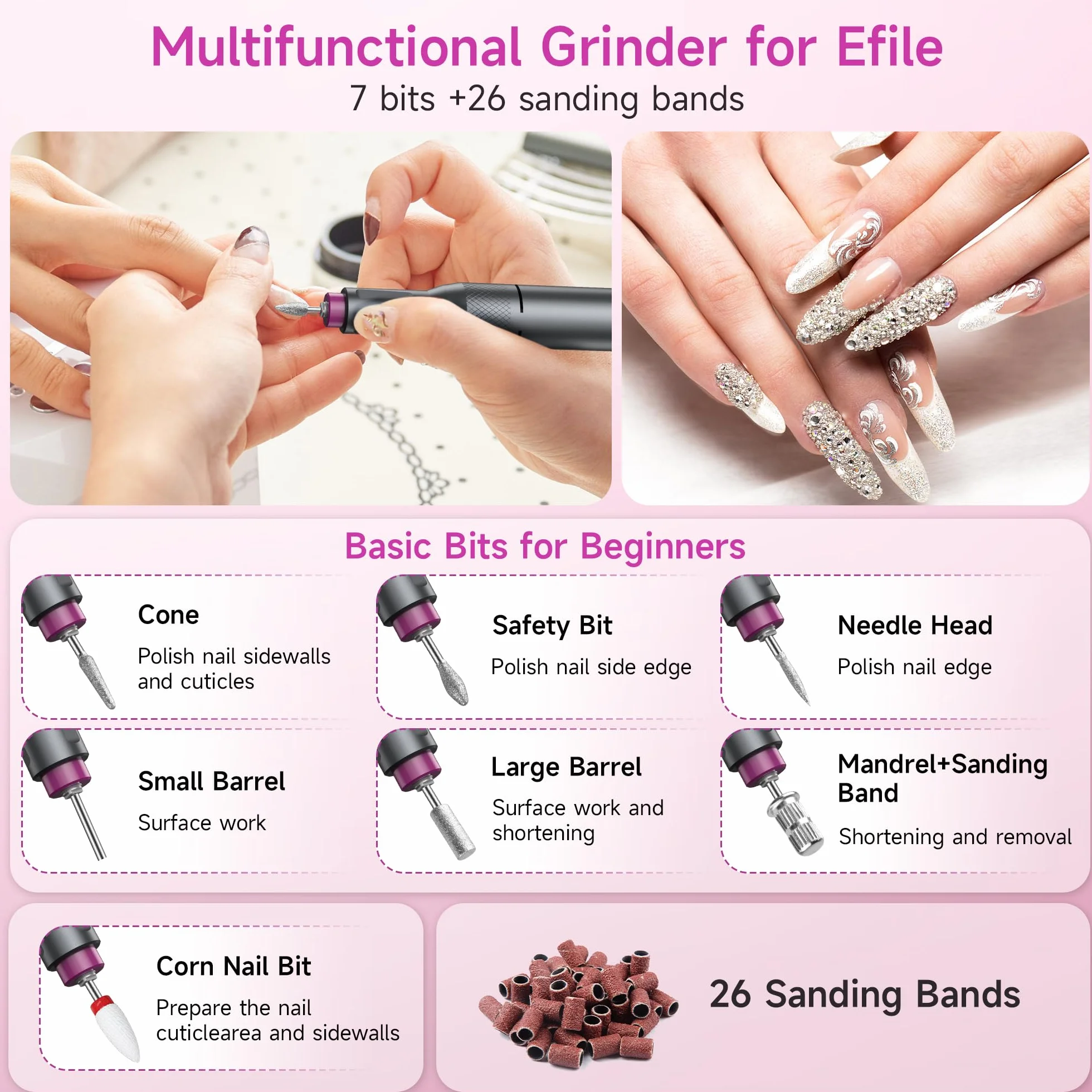 HALMAI Ponceuse à ongles professionnelle sans fil 40000RPM HMC320, Lime acrylique rechargeable gris foncé