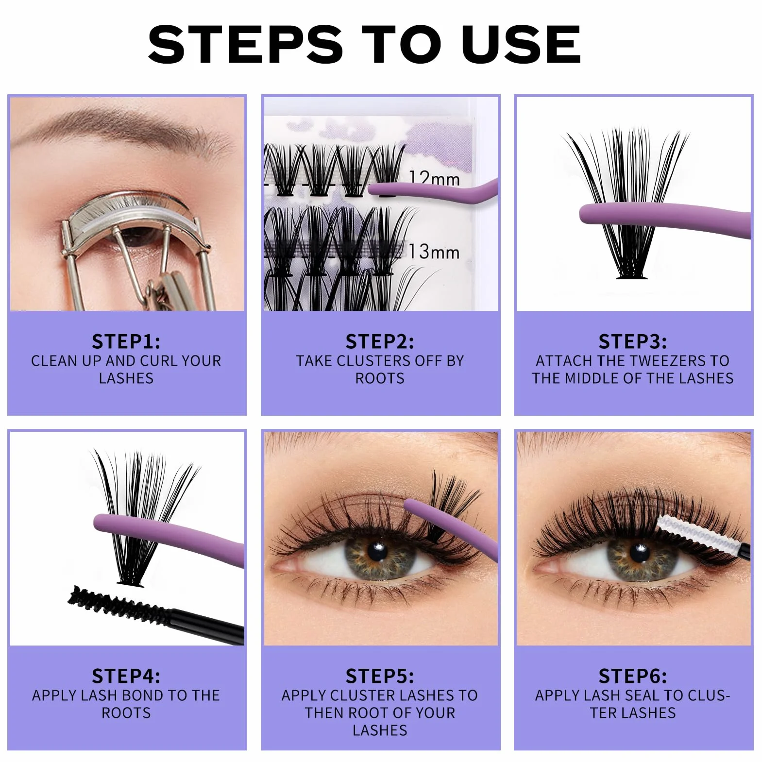 Kit Extension Cils Individuels D Curl 0.07mm DIY Cils Volume Russe Mixte 12-16mm C3+C9-D Bouquet Cluster Lashes