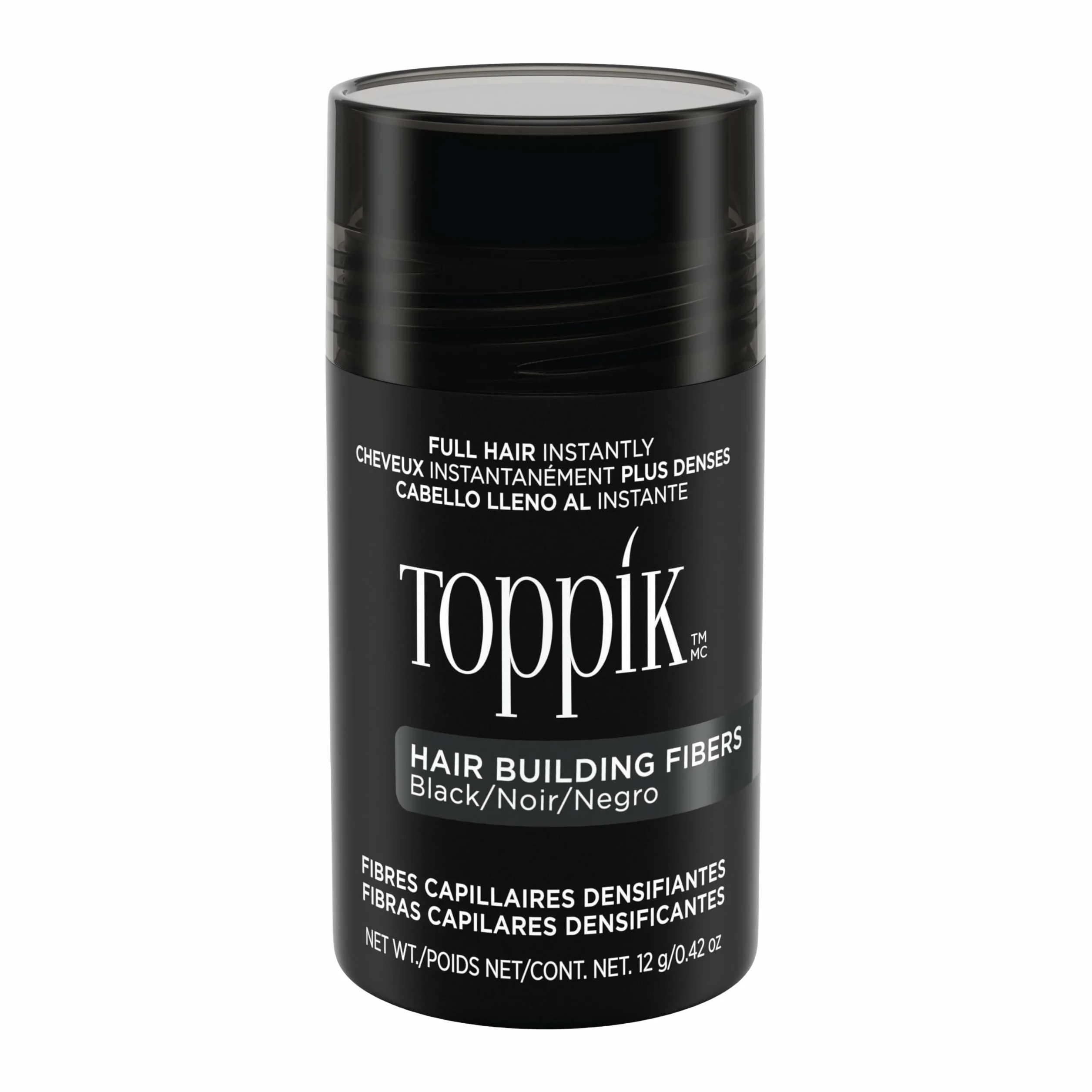 TOPPIK Fibres Capillaires Densifiantes Kératine Noir 12g Cheveux Aspect Plus Epais Racines Ligne Frontale Barbe Calvitie