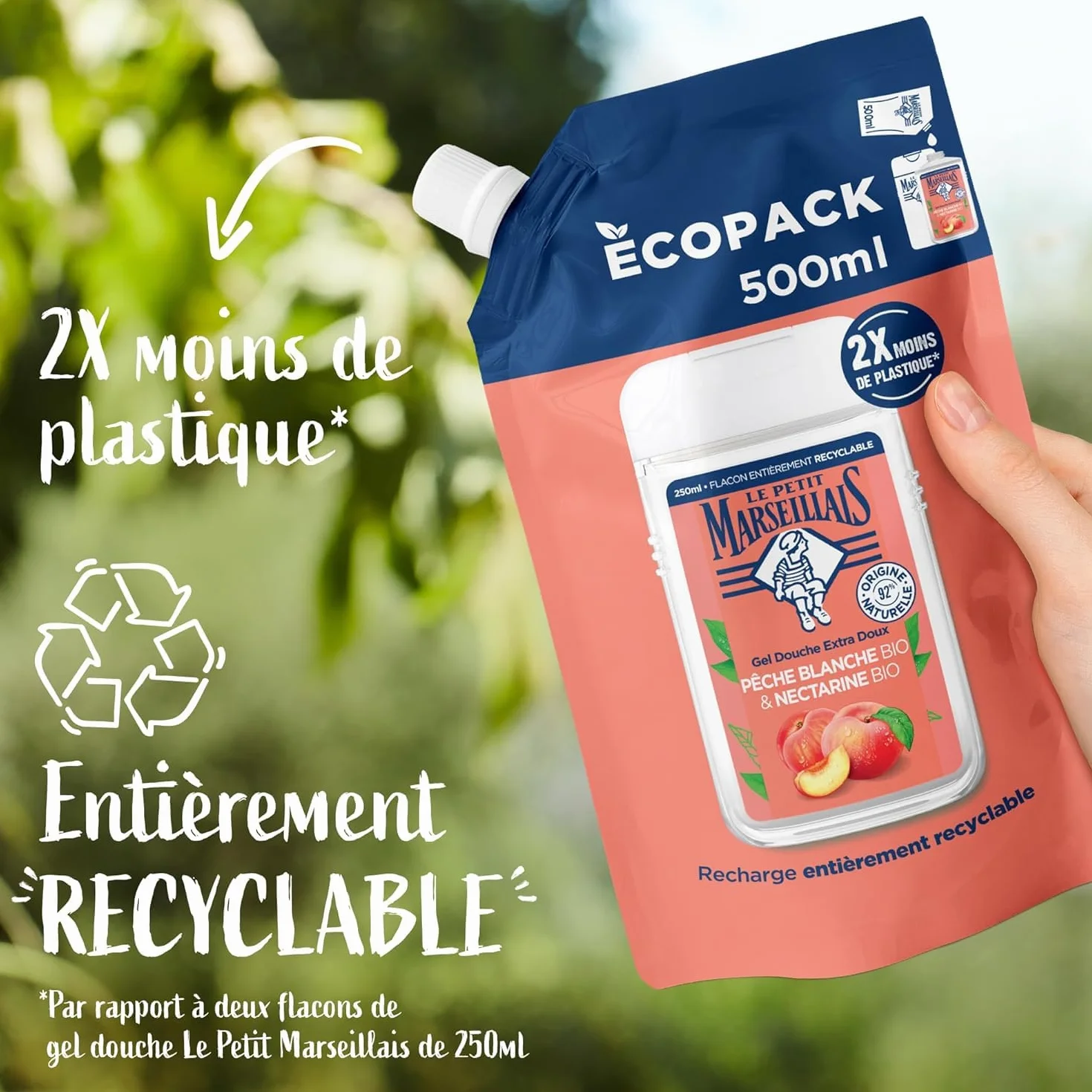 Le Petit Marseillais Recharge Gel Douche Extra Doux Pêche Blanche Bio & Nectarine Bio Écopack 500 ml
