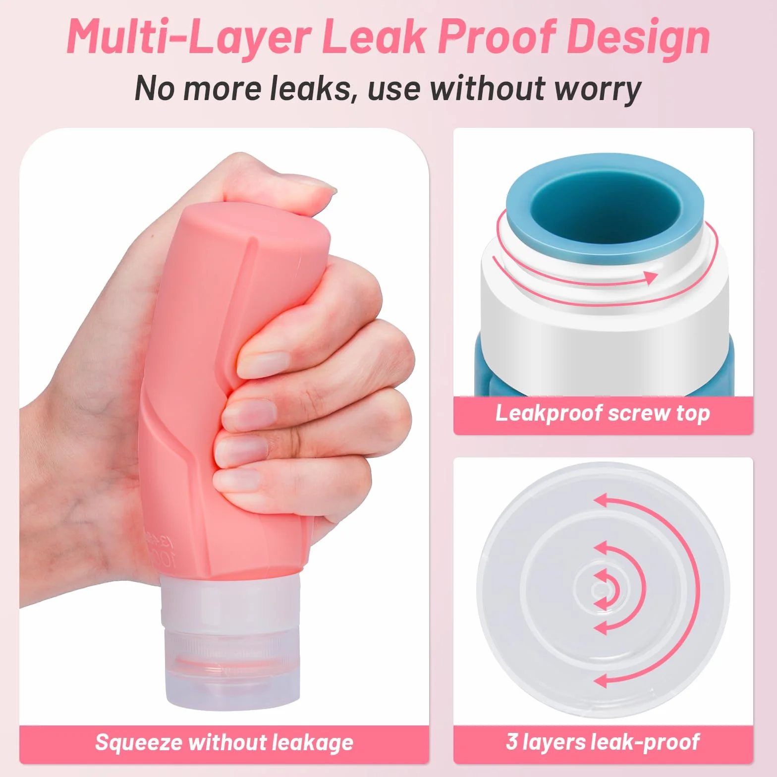 Alyvisun Flacon Voyage Silicone 4 Pièces 100ml Rechargeable Anti-fuite Vide Shampoing Lotion Cosmétiques