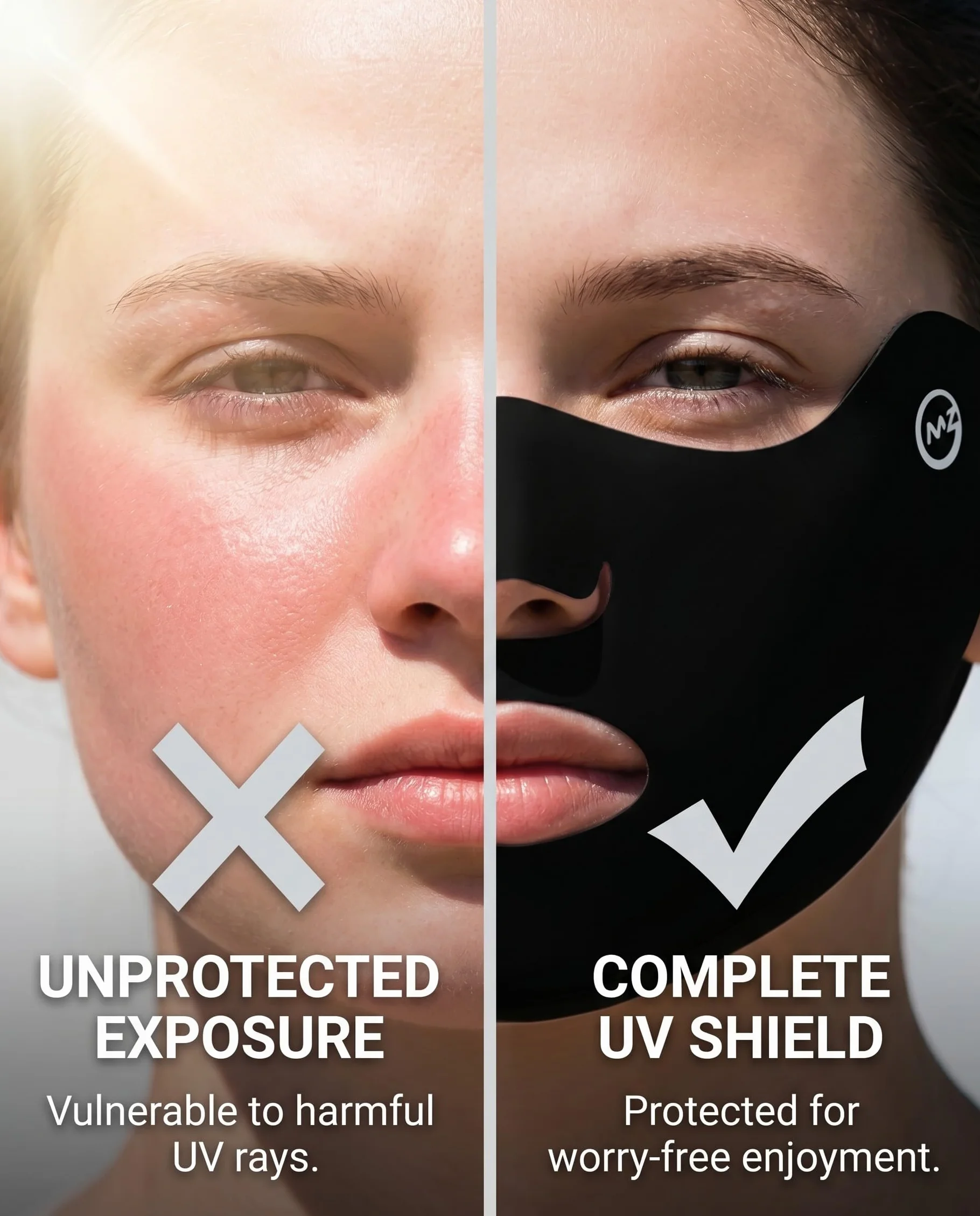 Lot de 2 Masque Protection Solaire UPF50+ UV Tissu Respirant Anti-Poussière Lavable Réutilisable