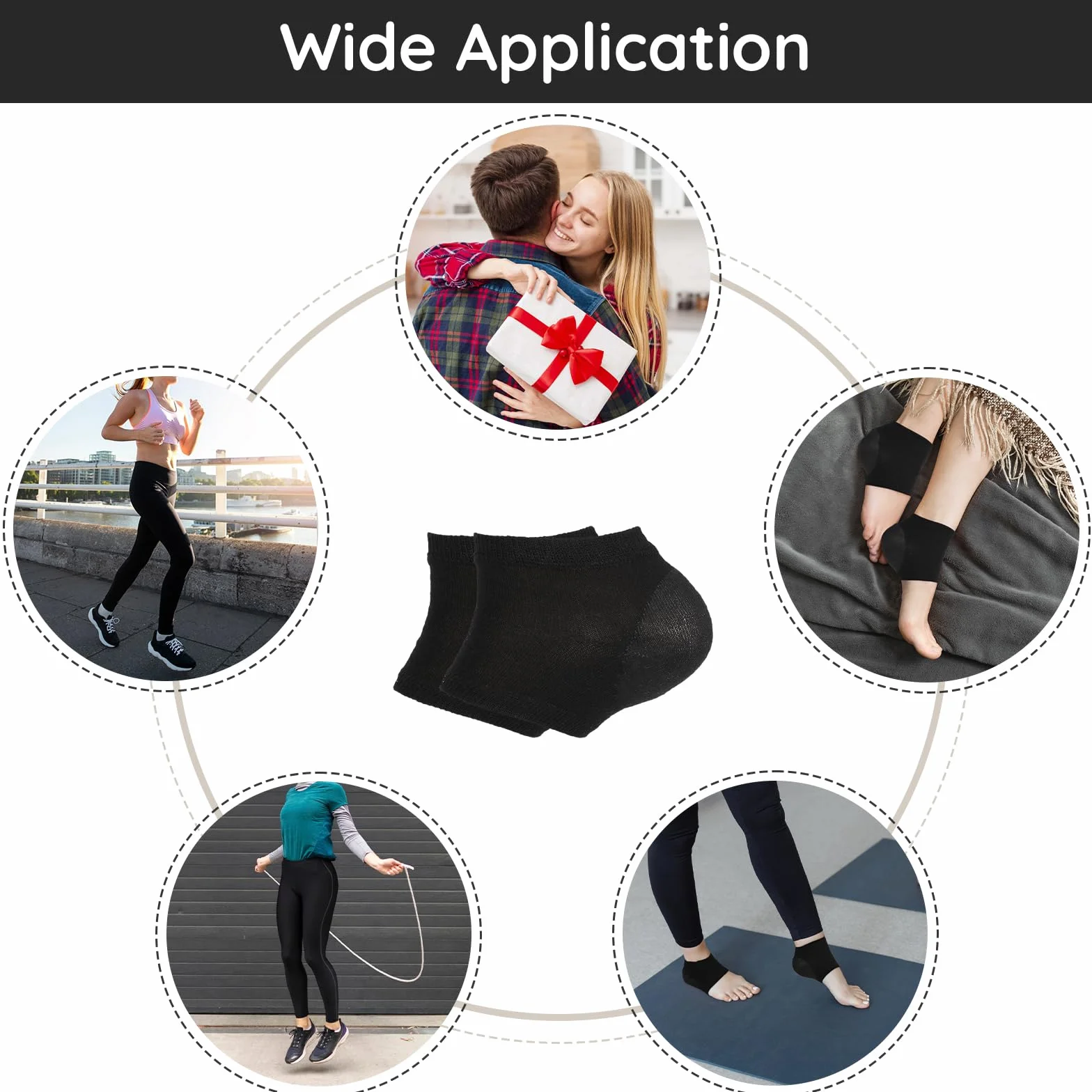 Segbeauty Chaussettes à Bout Ouvert en Gel, 4 Paires, Chaussettes Hydratantes pour Pieds Secs en Silicone (Noir)