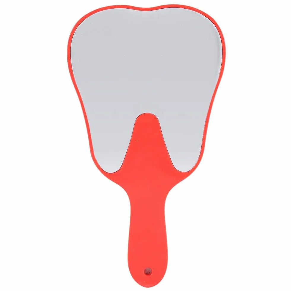 Miroir à main pour enfants poignée dent plastique portable miroir cosmétique voyage rouge