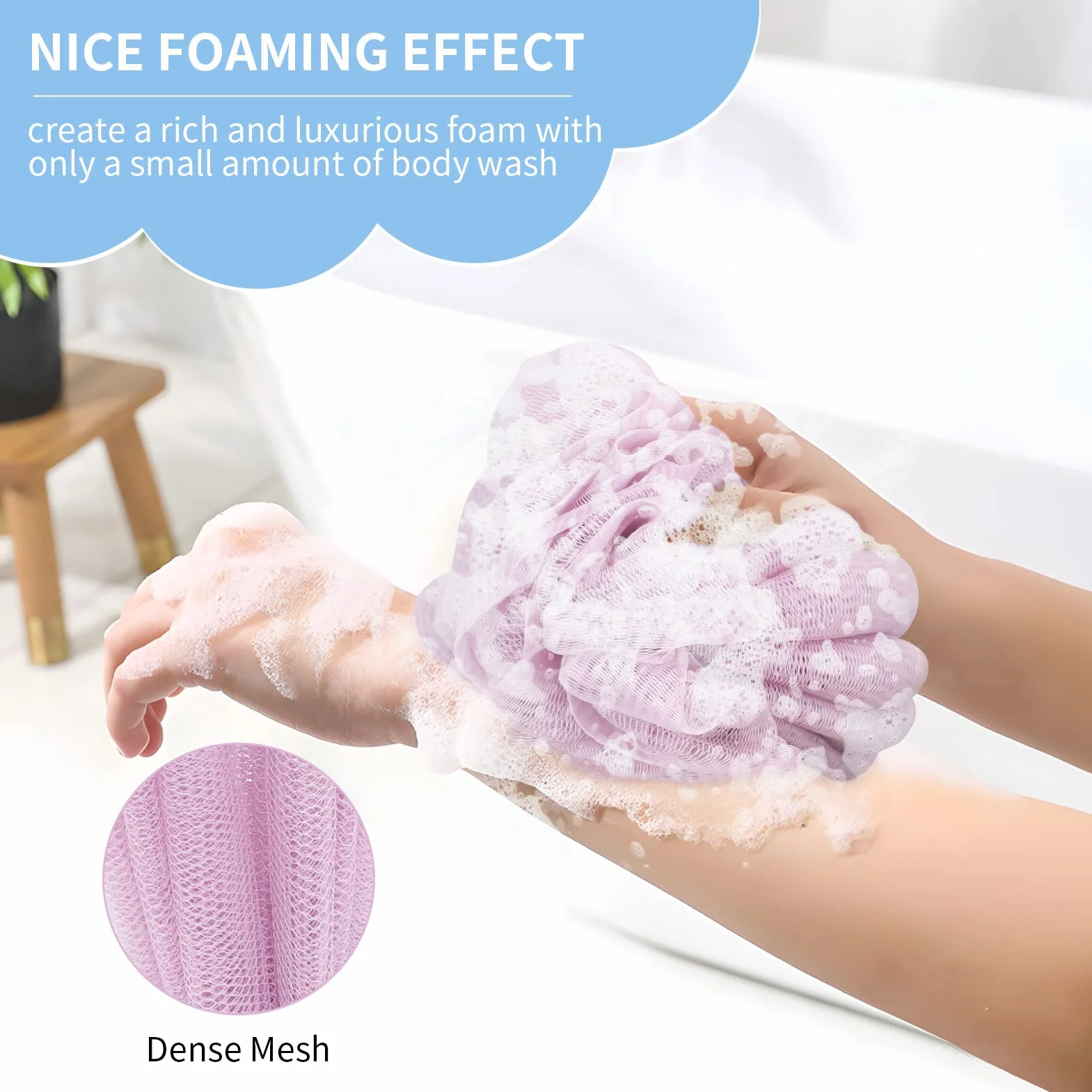 Toplive Maille Fine Fleurs de Bain Douche Long Éponge - Brosse à récurer le corps pour nettoyer et lisser la peau (Violet + Rose)