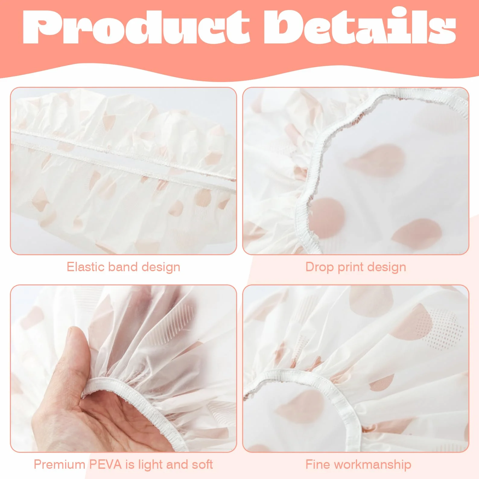 Bonnet de Douche Femme Impermeable Réutilisables 28 cm Shower Cap Plastique Écologique Rose