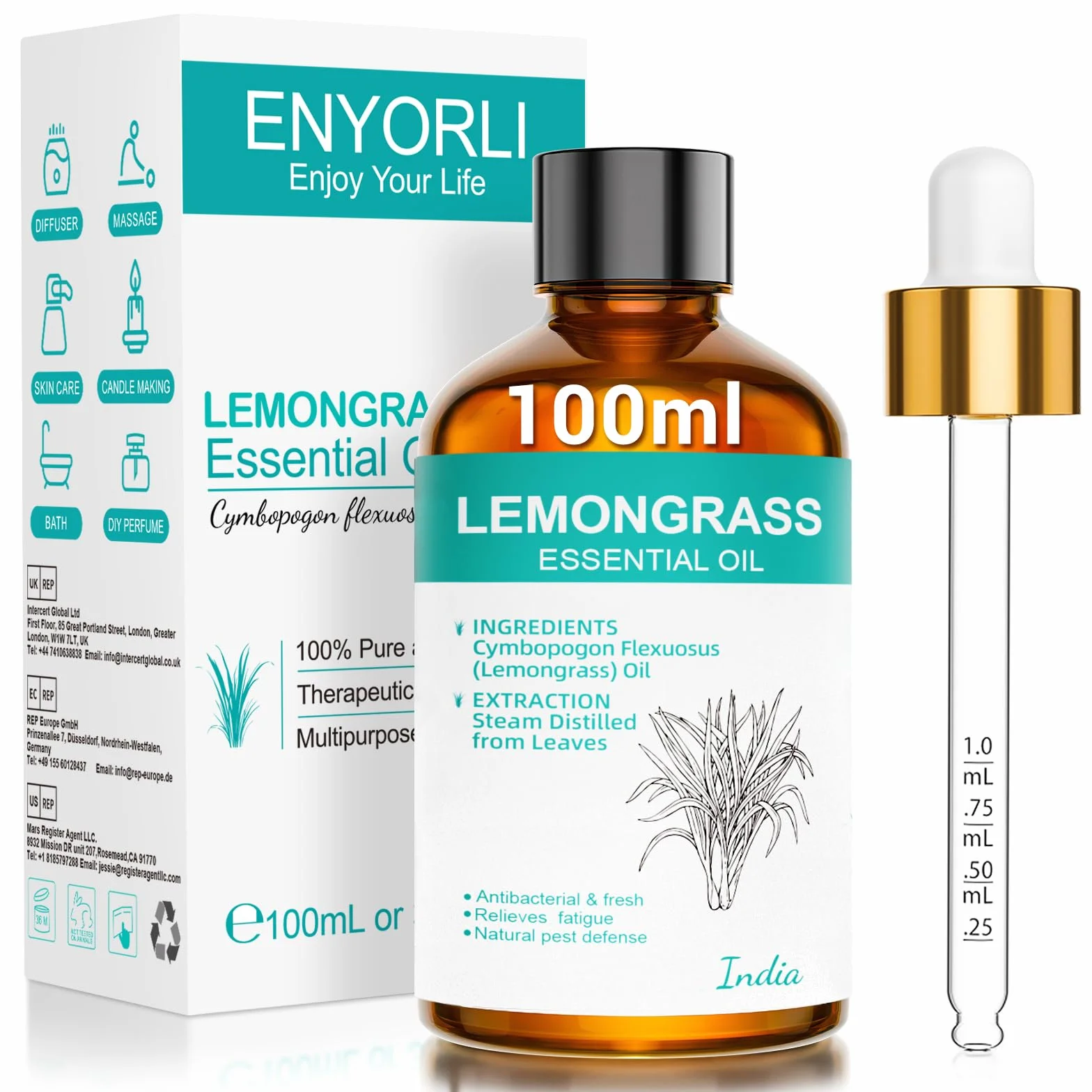 Huile Essentielle de Citronnelle 100 ml – 100% Naturelle, Arôme Frais Citronné – Pour Diffuseur, Aromathérapie