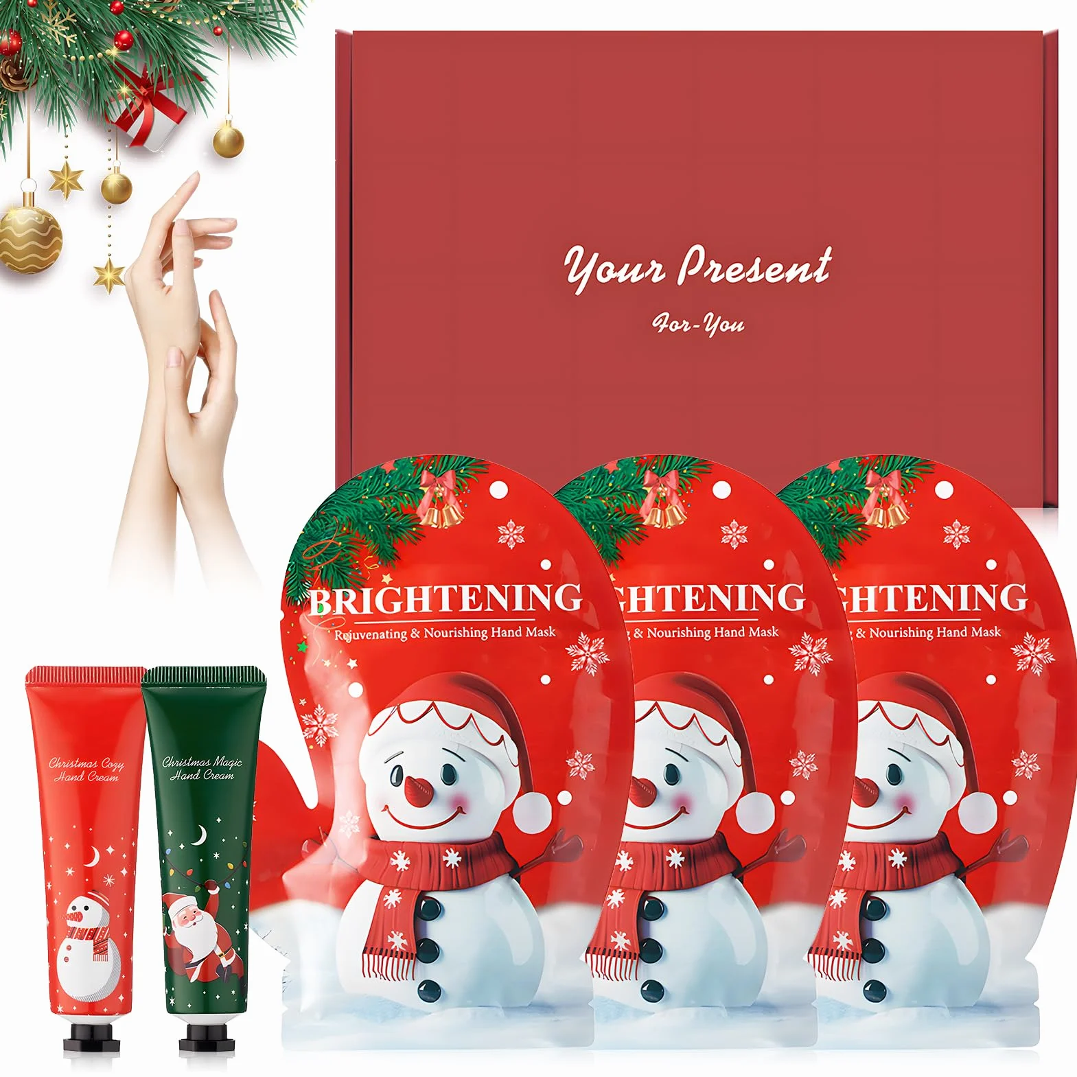 Coffret Main Noel Masque Main Creme Mains Reparatrice Intense Hydratant Exfoliant 5 Pièces