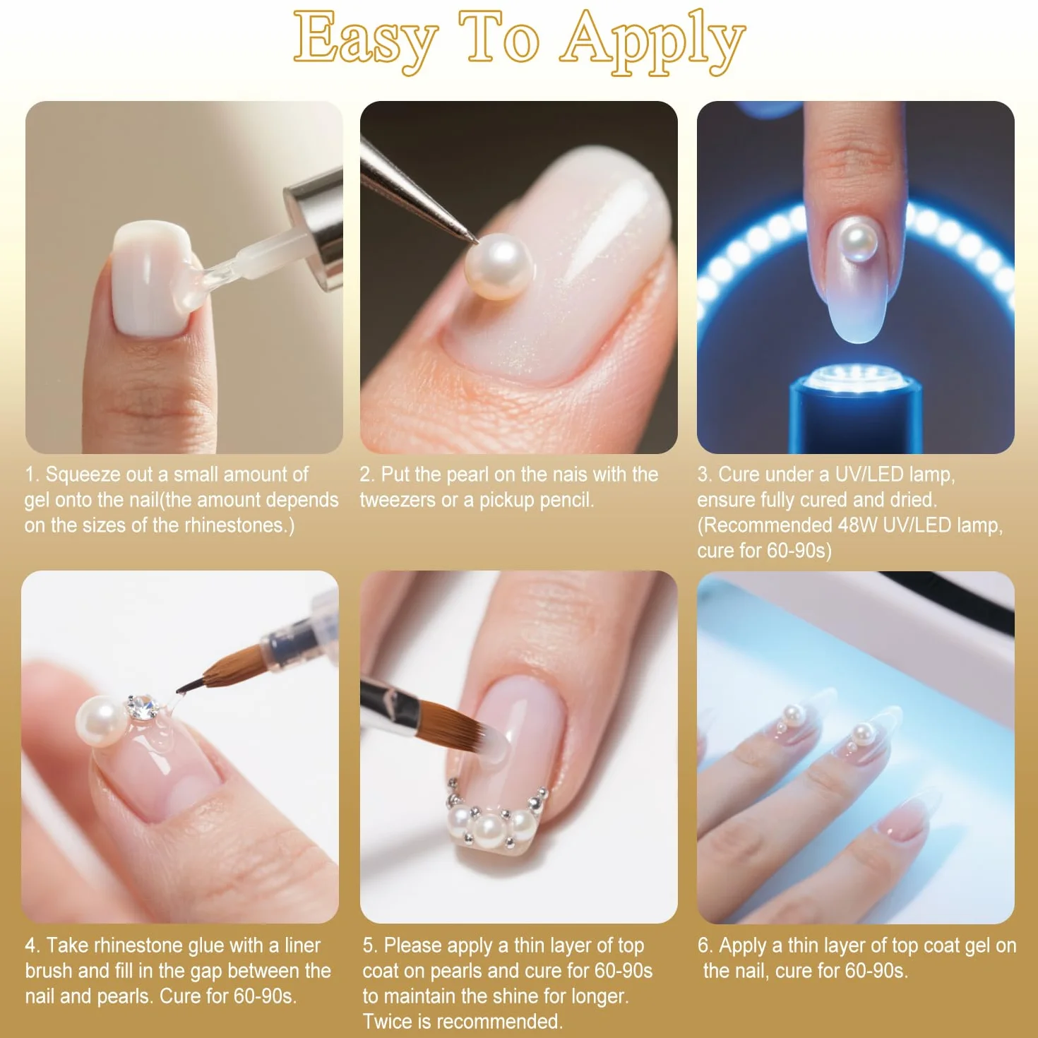 Boîte 3D Flatback Perle Ongle Argent et Or, Demi-Rondes Métal Nail Art