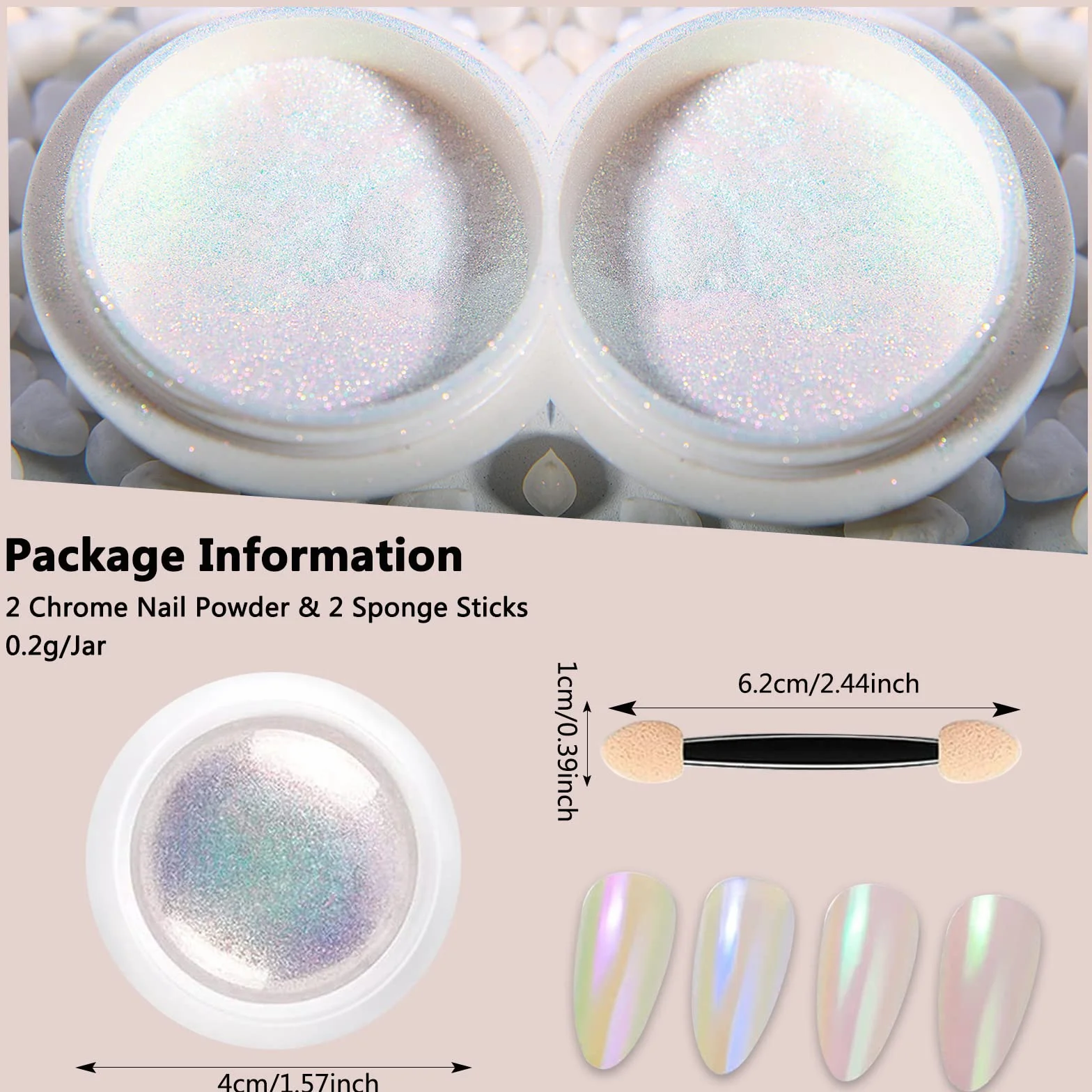 Poudre Perles Chromées et Coquillages Blancs, Pigments Chrome Magiques avec Paillettes pour Ongles