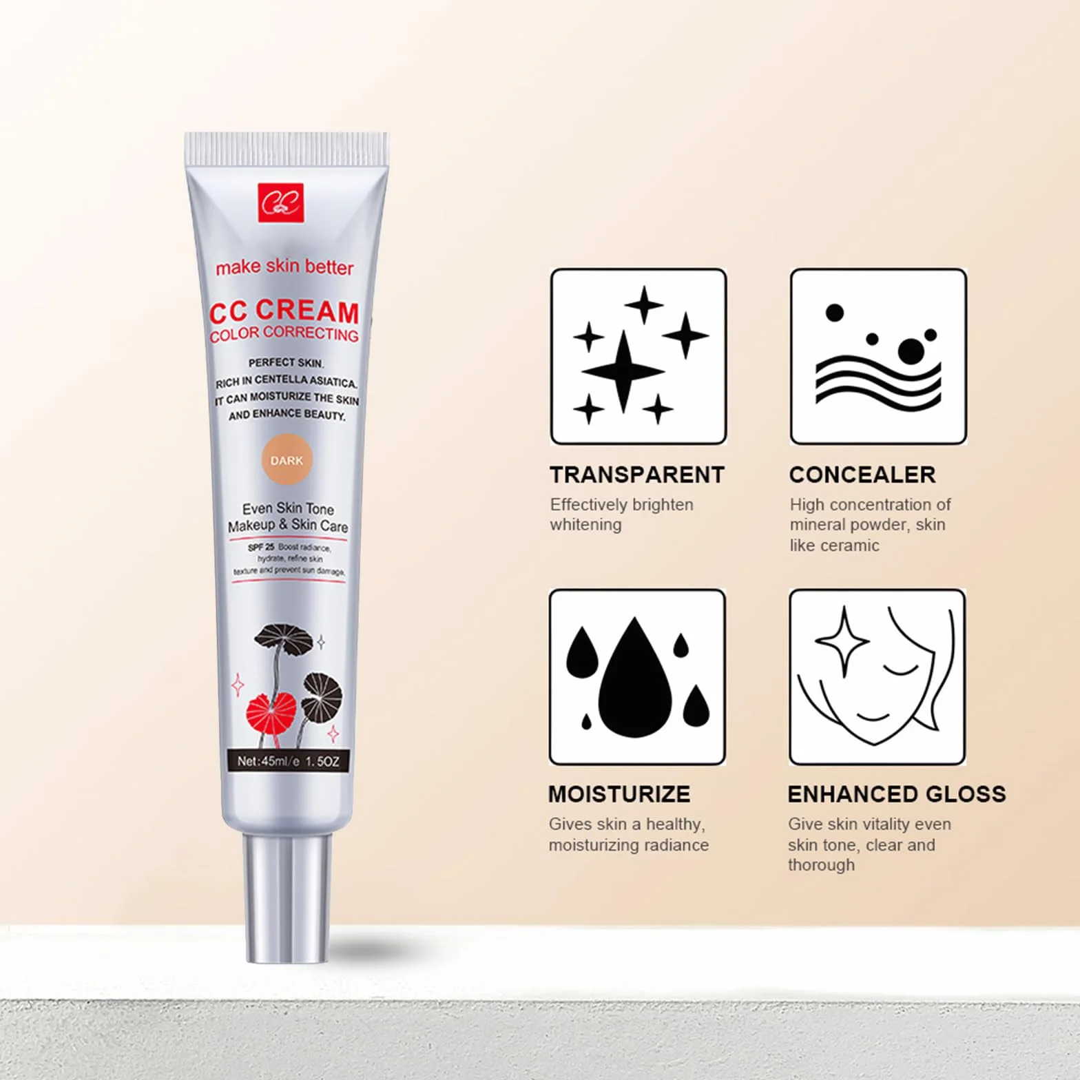 Crème CC Correcteur Pré-maquillage Couleur Claire Illuminateur Teint Haute Définition Visage Base Hydratante éclaircissante