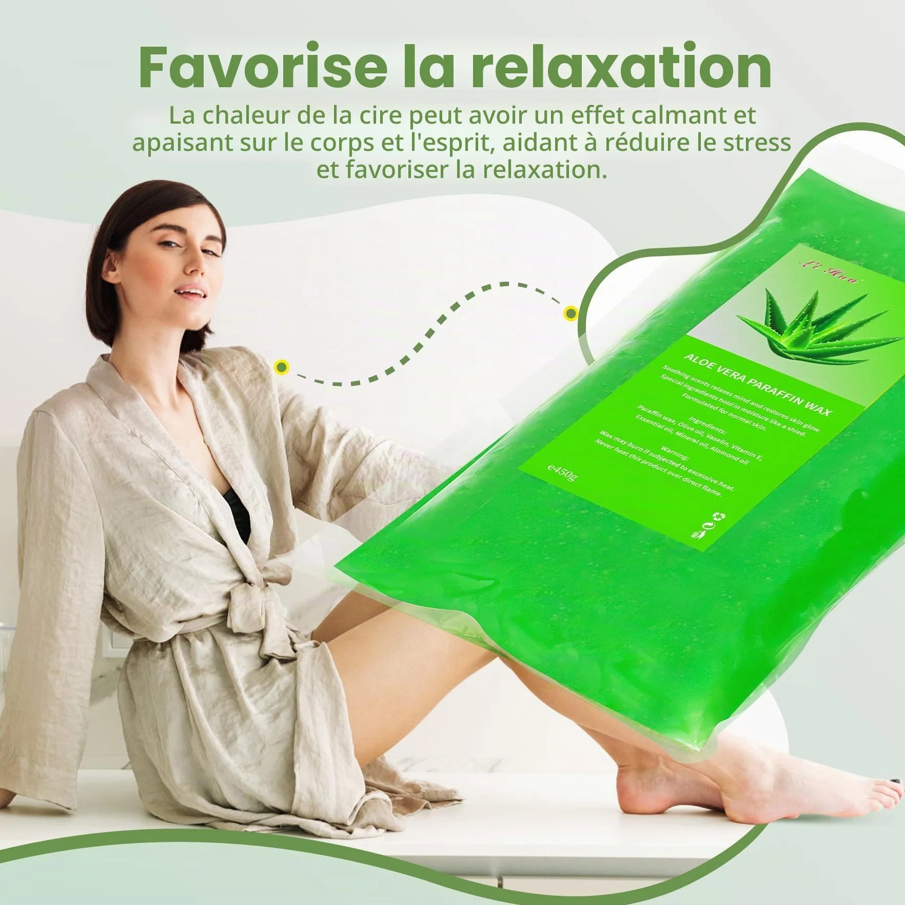 6 Packs Cire de paraffine, 2700g Recharge Aloe vera Blocs de cire de paraffine pour bain de paraffine mains et pieds, Soulage la fatigue musculaire, Hydrate et Nourrit