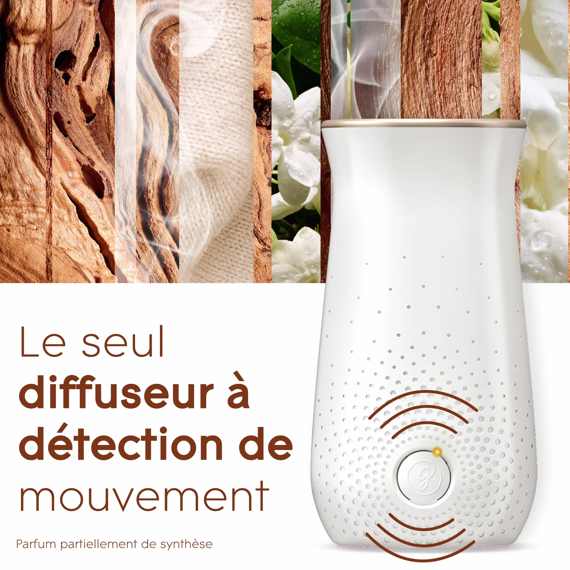 Glade Sense et Spray Diffuseur à Détection de Mouvement - Sensual Sandalwood & Jasmine - 1 Diffuseur et 3 Recharges 18ml