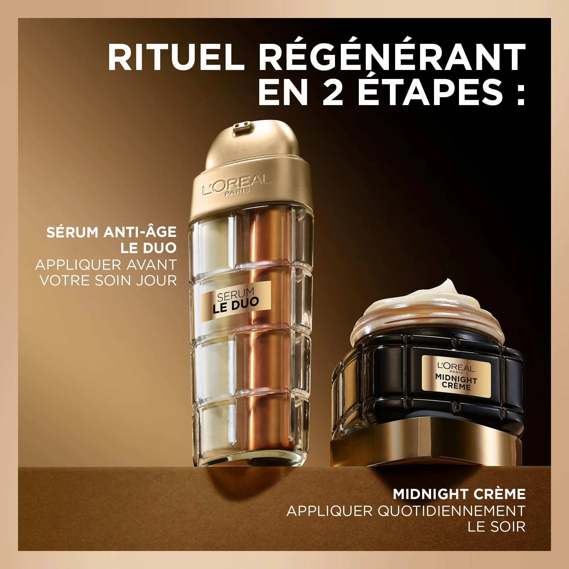 L'Oréal Paris Coffret Luxe Anti-Âge Midnight Crème et Sérum Le Duo Soins Visage Anti-Rides Fermeté Confort