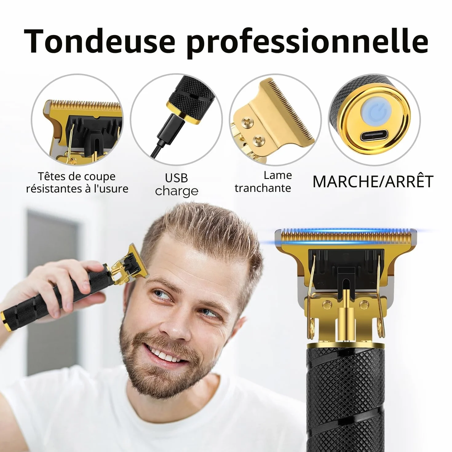 HIENA PRO Tondeuse à cheveux pour homme, sans fil, tondeuse à cheveux, tondeuse à barbe, rasoir à lames, kit complet de rasage et de coupe de cheveux électrique (3 pièces)