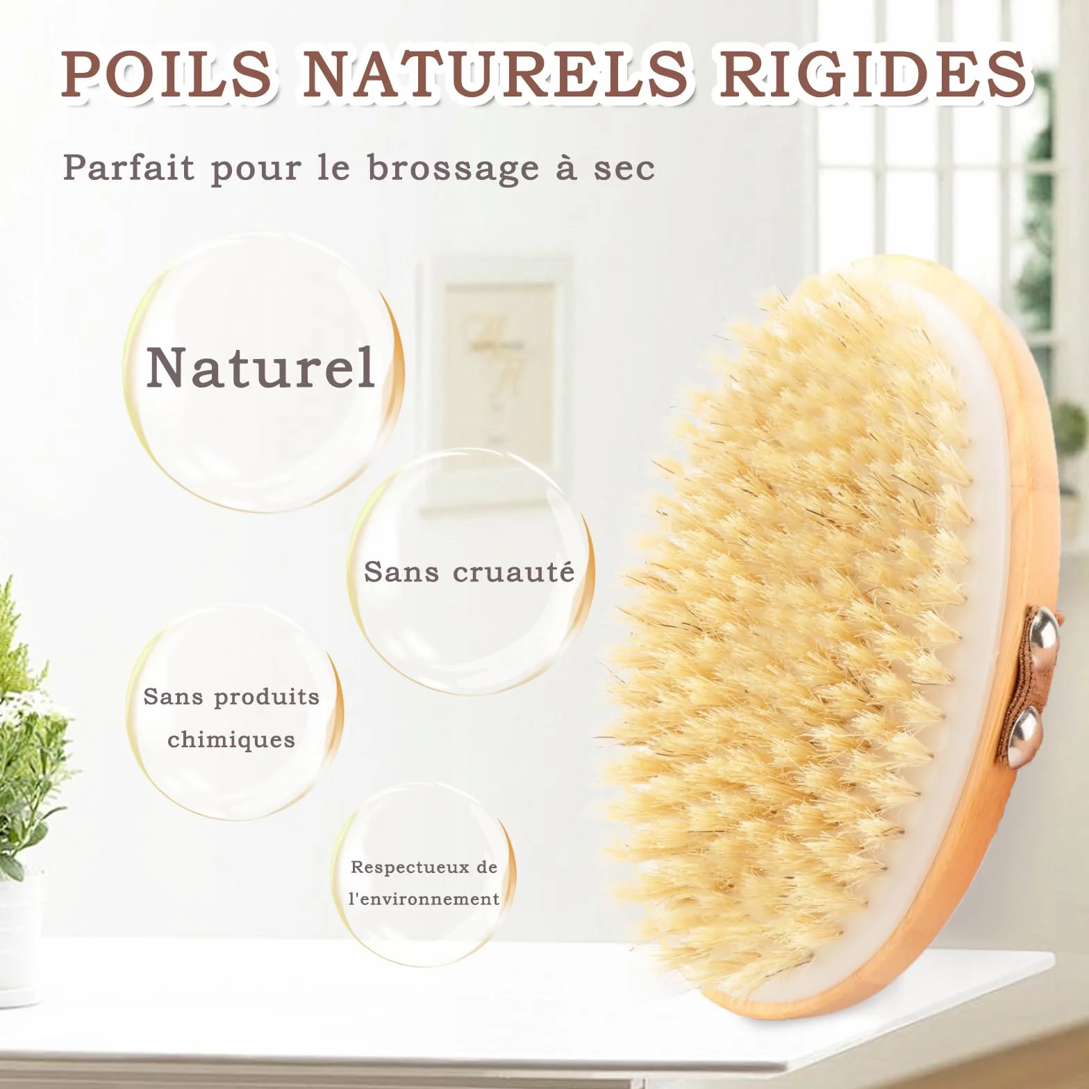 FREATECH Brosse de Gommage Corps, Poils Naturels Exfoliants Peau Sèche, Anti-Cellulite, Circulation Sanguine