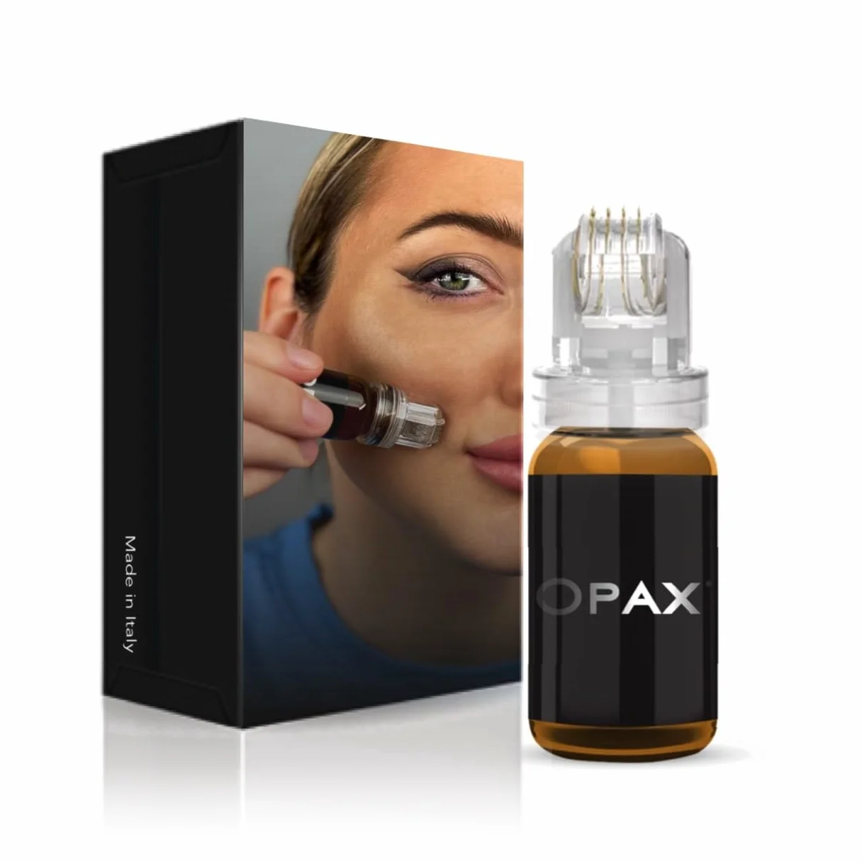 Opax Dermaroller 0,25 mm pour microneedling visage – Soin de la peau – Sérum 10 ml à l’acide hyaluronique, Coenzyme Q10, Collagène et Élastine – Fabriqué en Italie