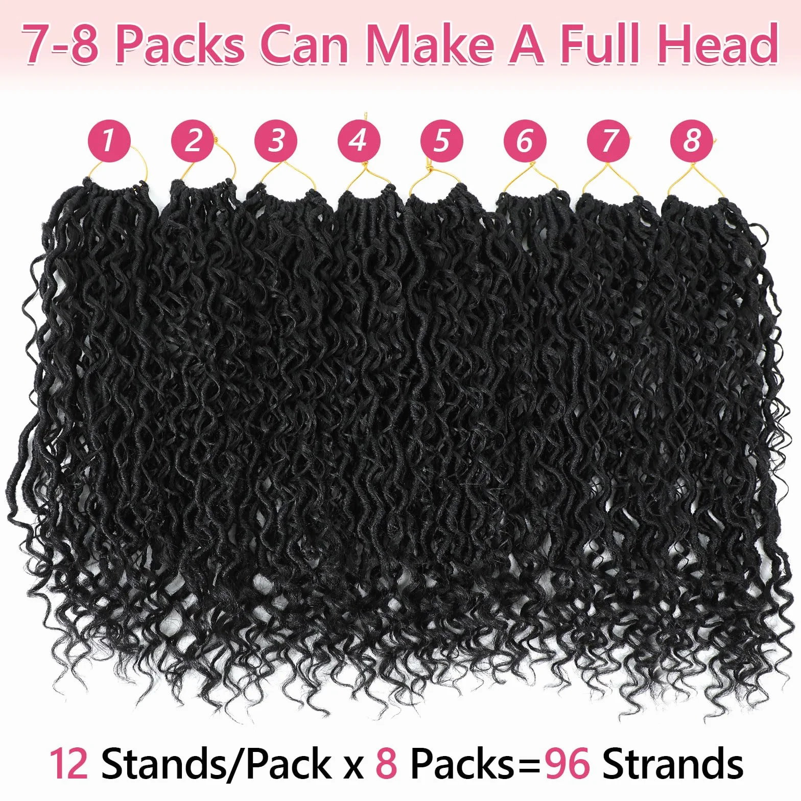 8 Packs Fausse Locks Crochet Braids 14 Inch River Faux Locks Crochet Hair Meches 12Supports/Paquet 1B Goddess Locs Crochet Braids Hair Extensions (1B#)