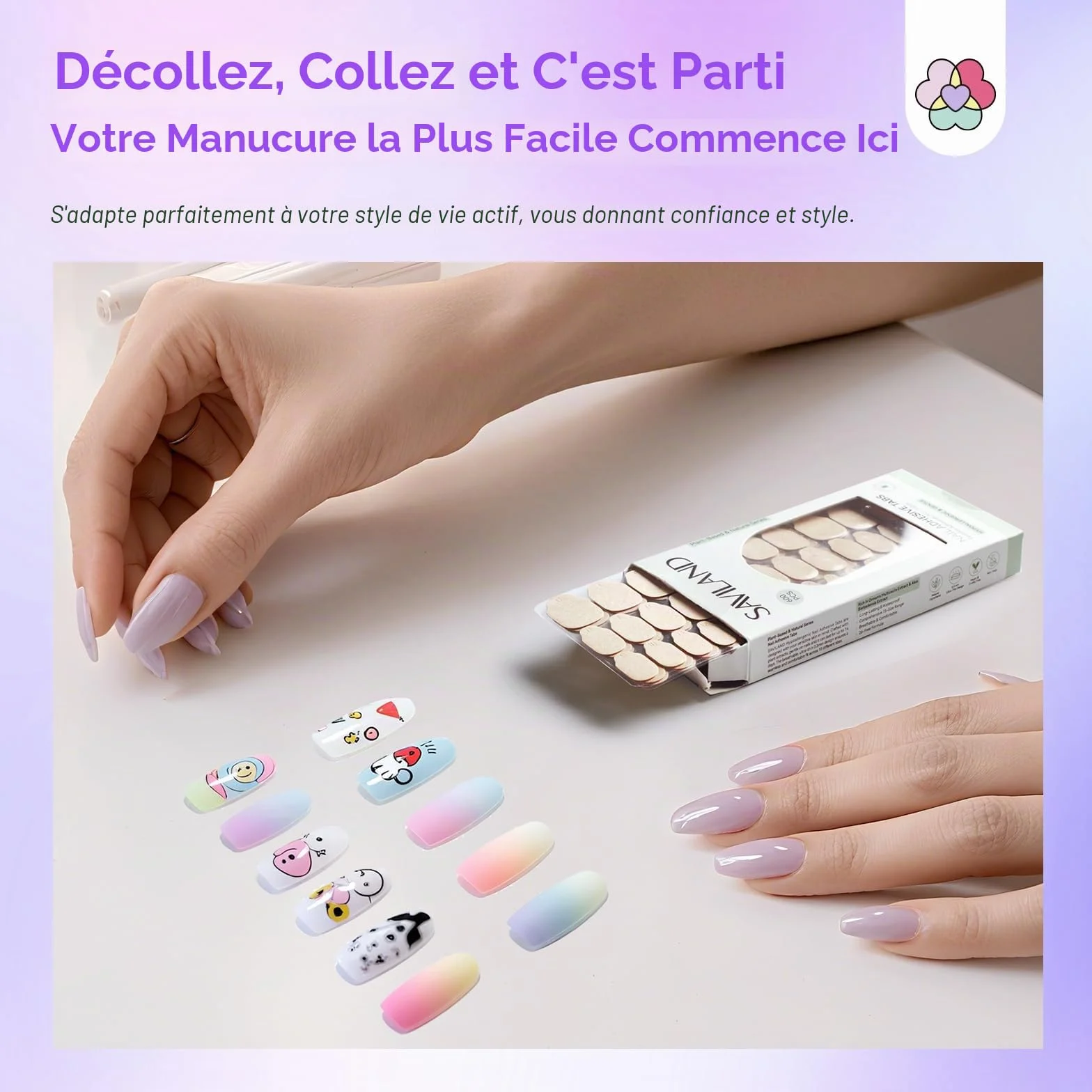 SAVILAND Mini-Adhésifs Végétaux Faux Ongles 600 Pads Hypoallergéniques Ultra Fins Respirants Longue Tenue Press-On Nails Nail Art