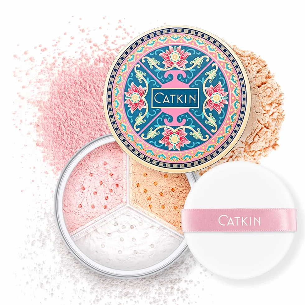 CATKIN Loose Setting Powder, Poudre Libre, Poudre Matifiante, Absorption de l'Excès de Sébum, Anti-Pores, Correcteur de Couleur, Ultra légère & Universelle, Translucide，4g*3