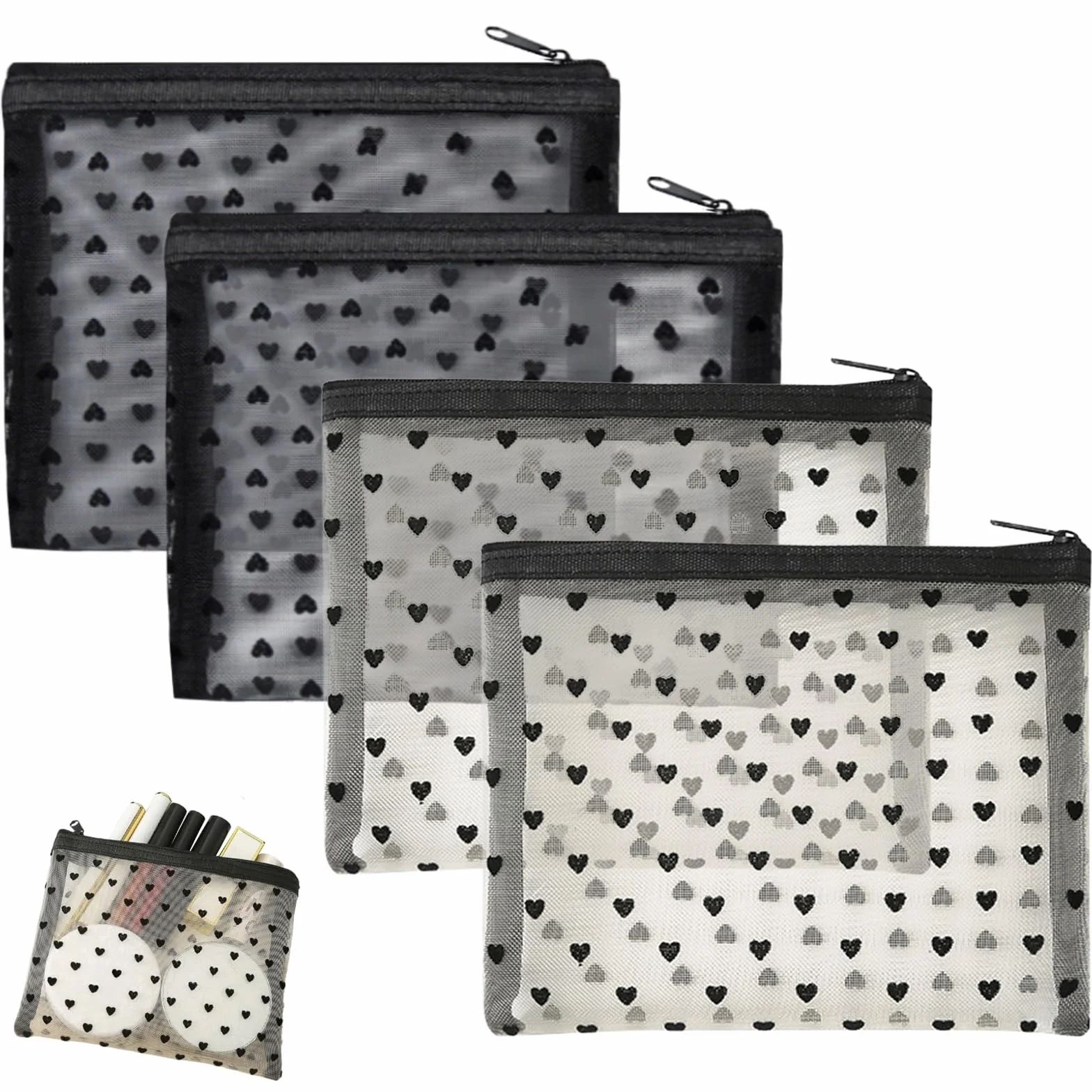 Petit Trousse de Toilette Imperméable Noir & Beige Mini Pochette Maquillage Voyage