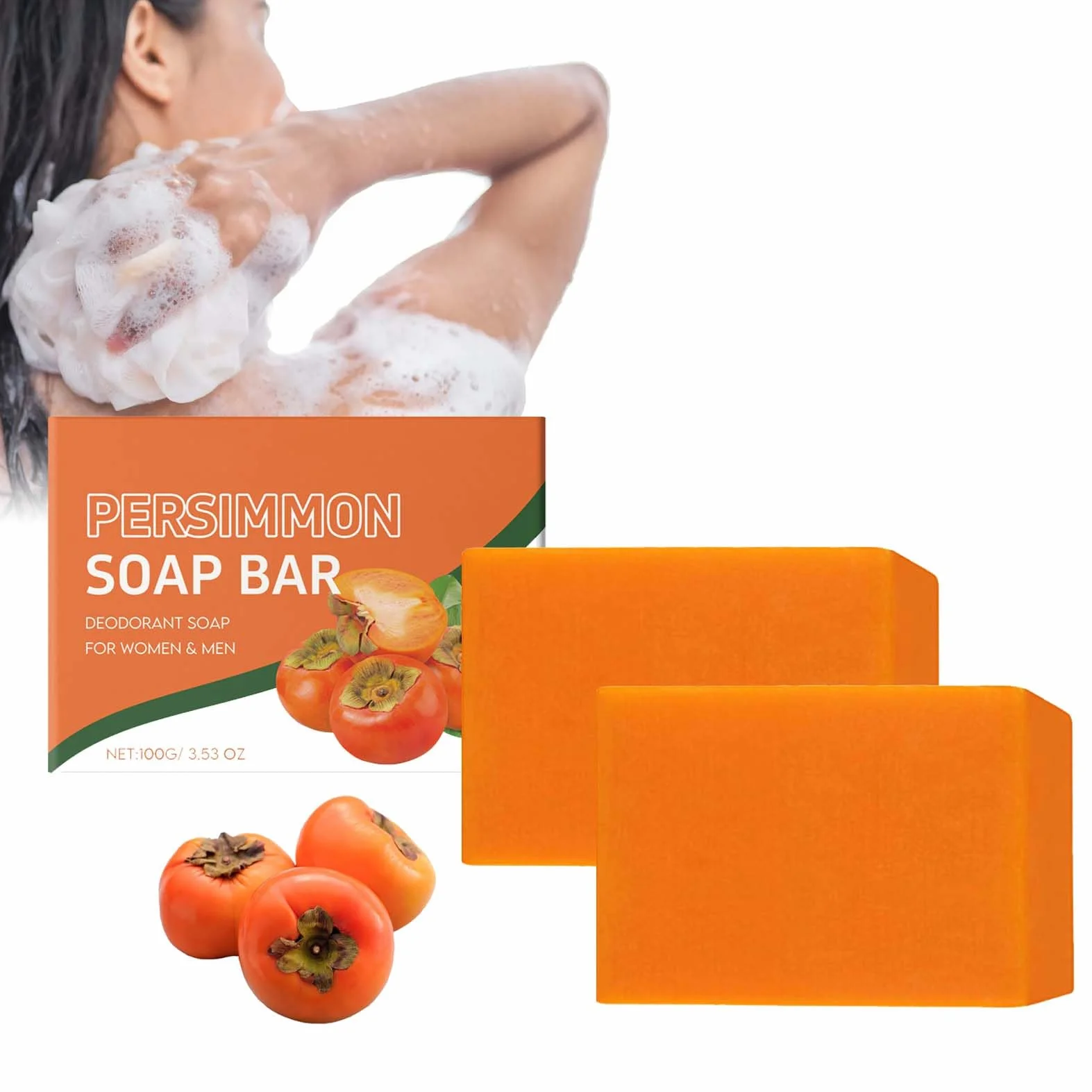 Kaki Lot de 2 Savons Naturels Presimmon Soap - Hydratant, Éclaircissant, Exfoliant Corps et Visage