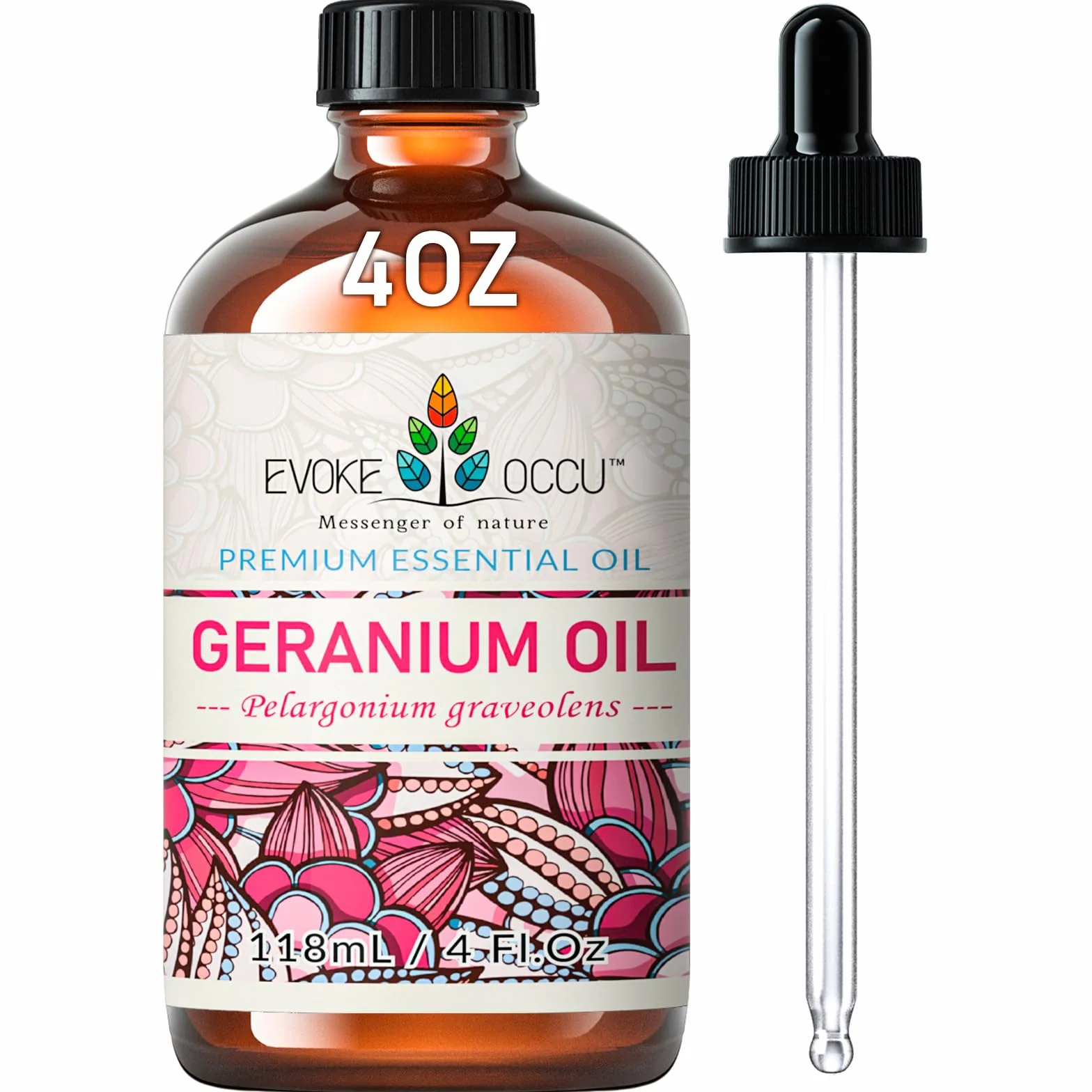 Huile Essentielle de Géranium EVOKE OCCU 118 ml Pure pour Peau, Cheveux, Massage et Aromathérapie