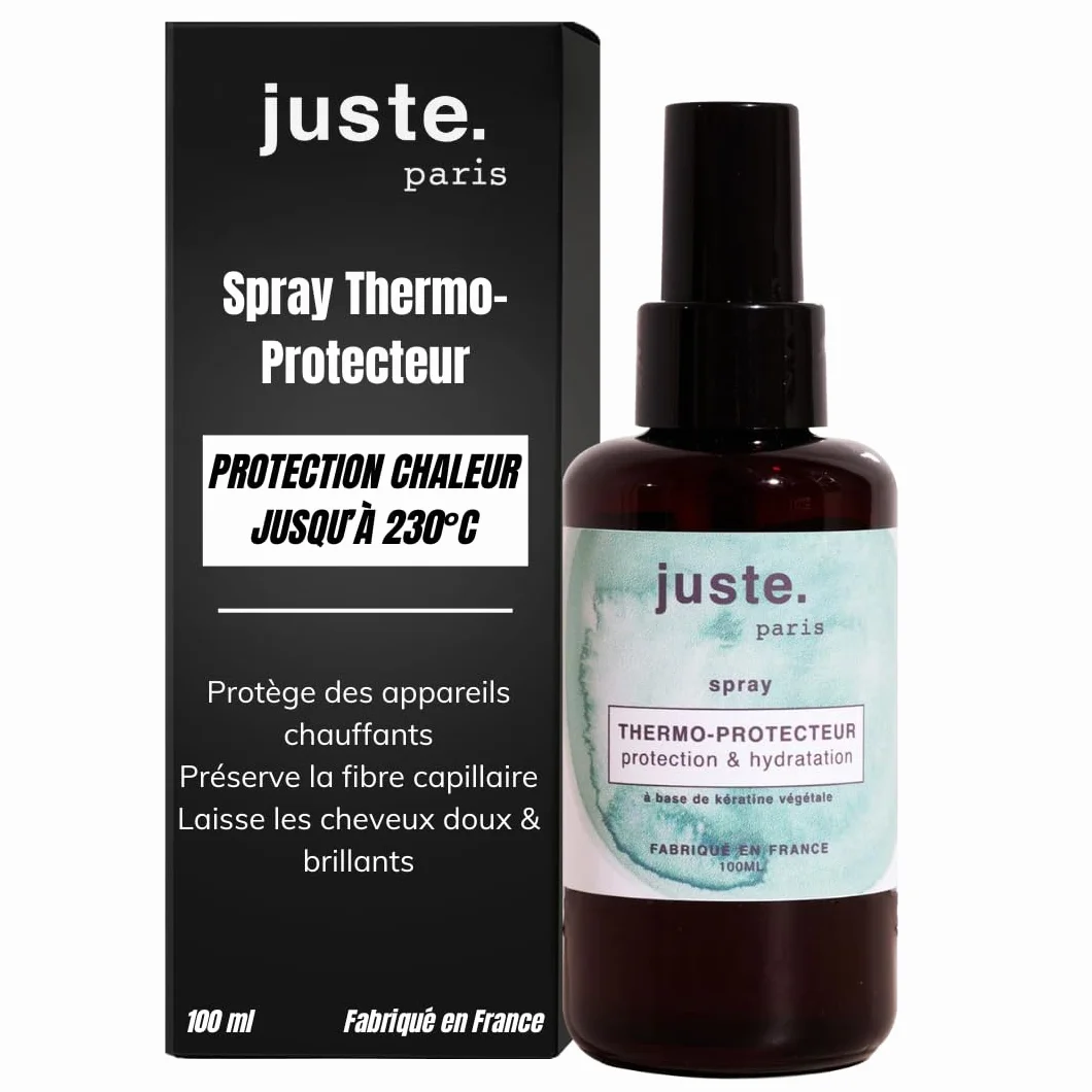 Juste Paris Spray thermoprotecteur cheveux 100 ml - Jusqu’à 230°C – Protection Lisseur cheveux - Protection naturelle pour une chevelure brillante, douce et disciplinée – Fabriqué en France