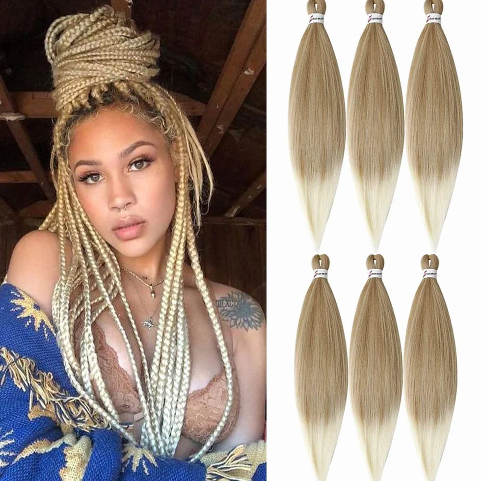 Rajout Cheveux Tresses 66cm Lot De 6 Extensions De Cheveux TresséS Pré-éTiréS EZ Yaki Texture Braids Meches Cheveux Naturel Extension Pre Stretched Braiding Hair(T27/613#)