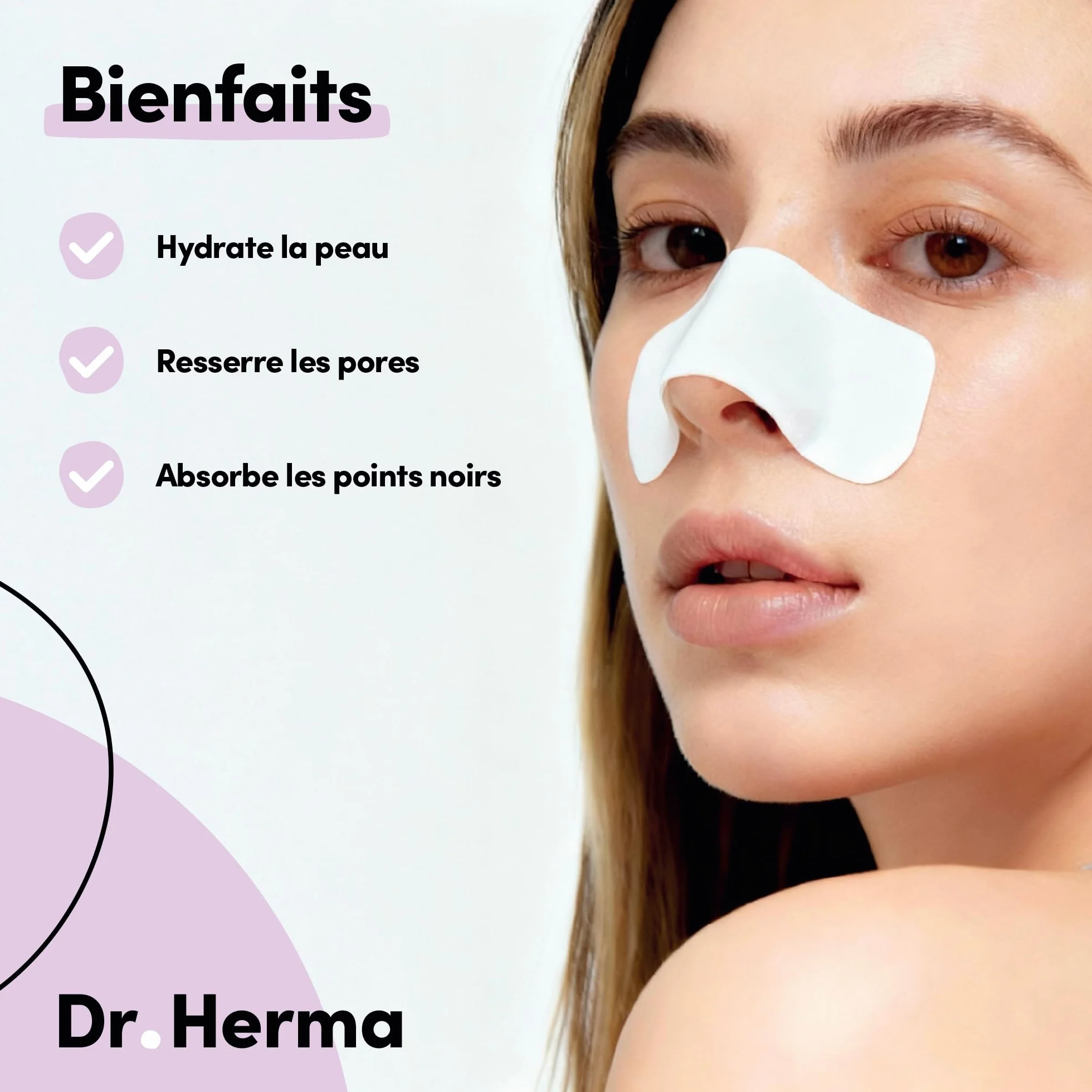 Dr Herma Patch Nez Point Noir 2 étapes Format Nez Purifie Désincruste Ressere les Pores 5 Paires Patch Nasal Anti Imperfection Visage