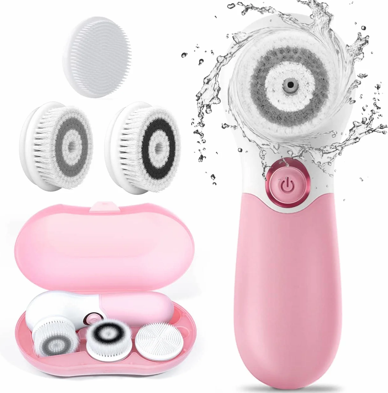 TOUCHBeauty Brosse Nettoyante pour le Visage, Nettoyant Électrique pour le Visage avec 3 TêTes de Brosse Nettoyante pour L'Acné, les Points Noirs, la Peau Morte, le Nettoyage en Profondeur, Rose