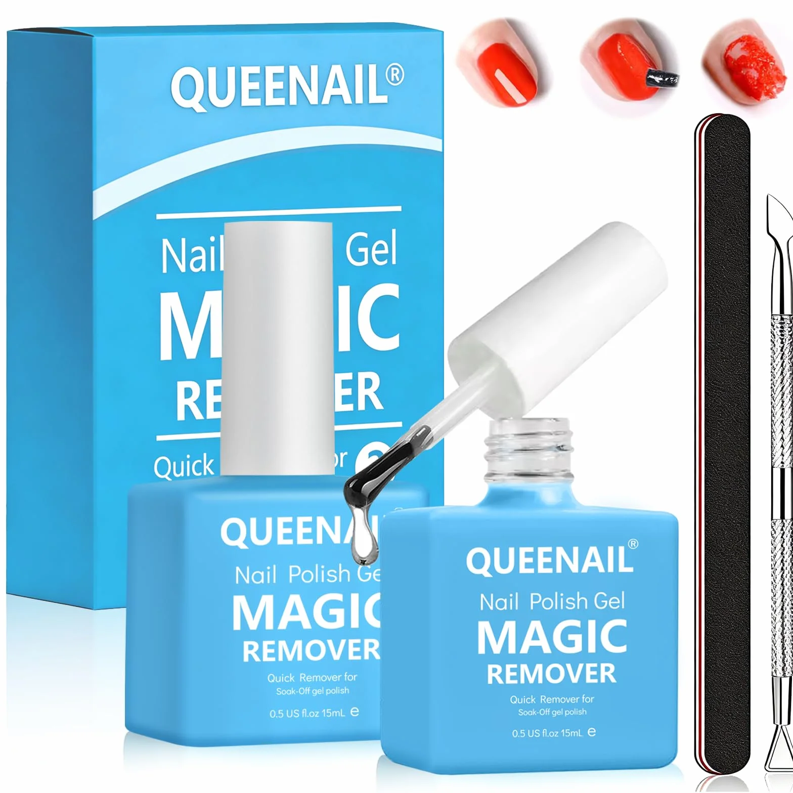 Dissolvant de Vernis à Ongles en Gel Paquet, Dissolvant Vernis Semi Permanent avec Lime et Pince à Cuticule
