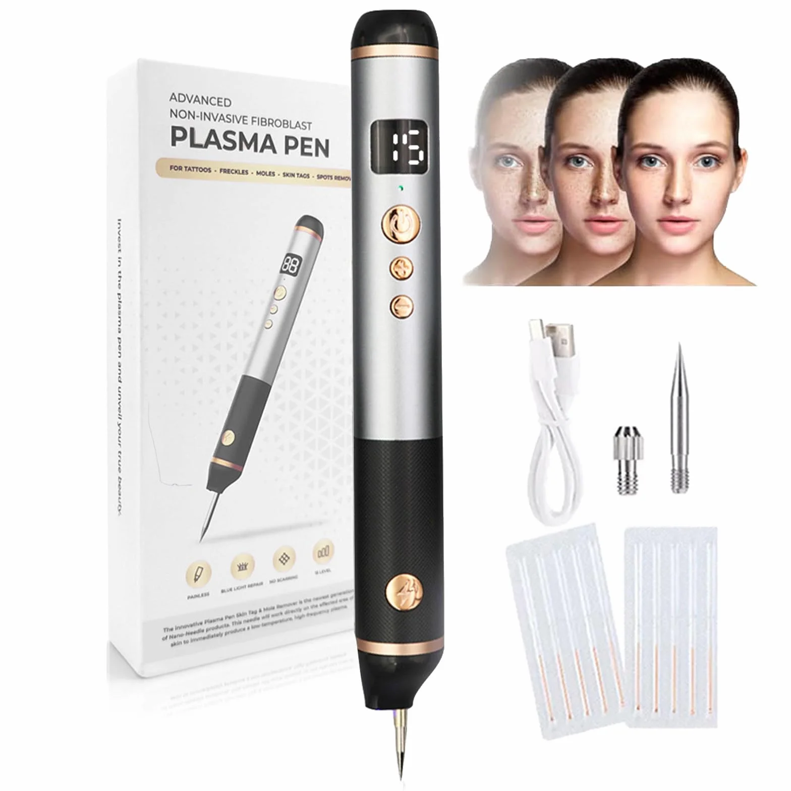 Stylo Laser Plasma à 15 Niveaux Pour L'élimination Des Verrues,Grains De Beauté,Taches,Taches De Rousseur Et Nævus Sur Les Lèvres,Les Mains,Les Yeux,Le Visage,La Tête Et Le Nez, Sûr Et Indolore