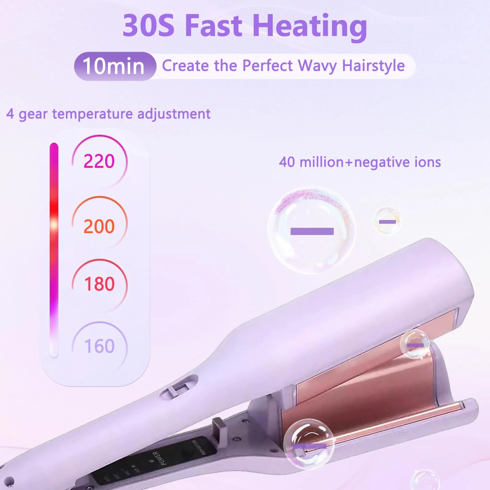 Fer à Boucler, 2 Têtes Barils wavy Fers à Friser Onduler, 32mm Fer à Onduler Céramique, Professionnel Friser Wavy Barils en Température Réglable 160-220° C Bigoudi Styling Outils Cheveux (Violet)