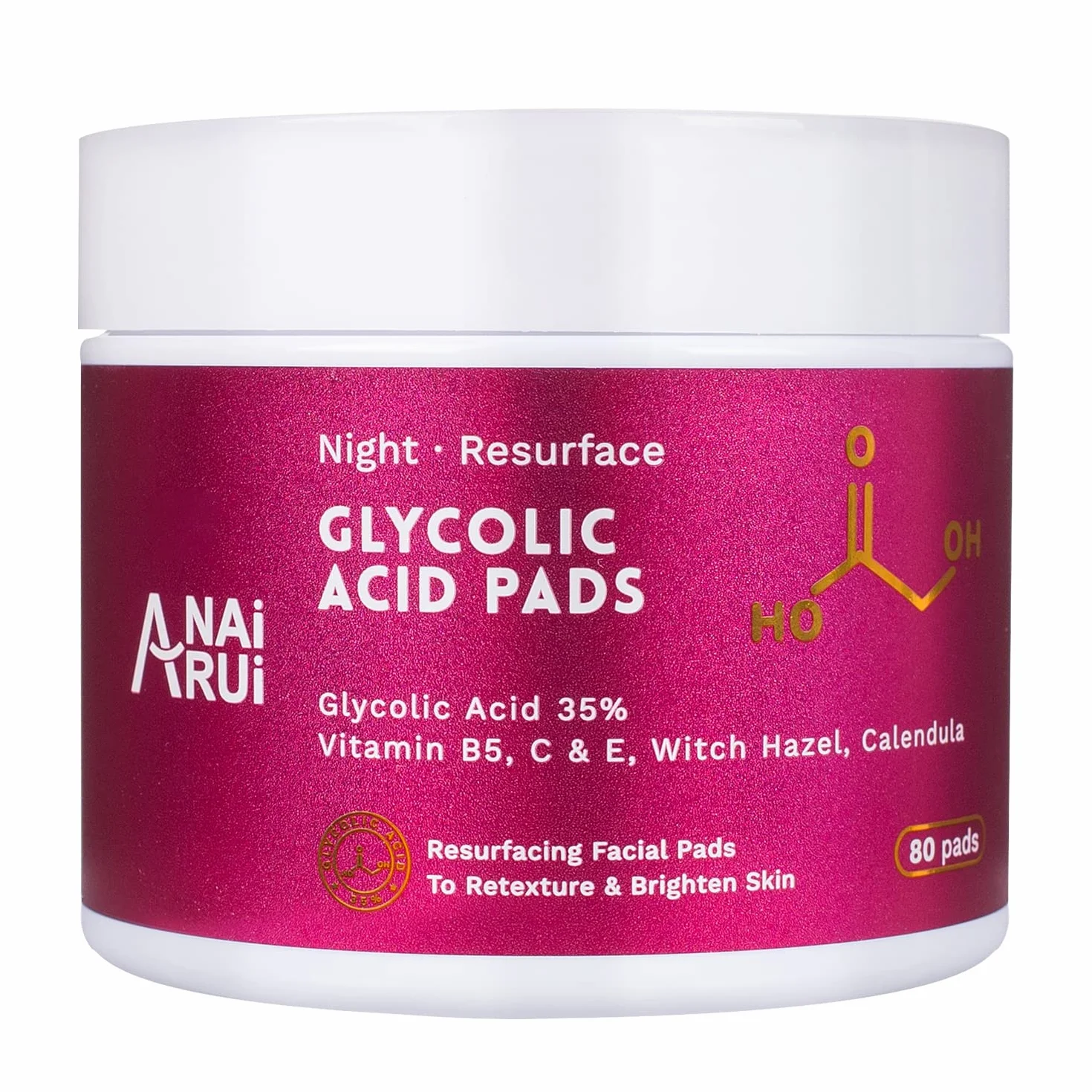 Coussinets Exfoliants AHA à l'Acide Glycolique pour le Visage, 80 Pièces avec Vitamines B5, C & E