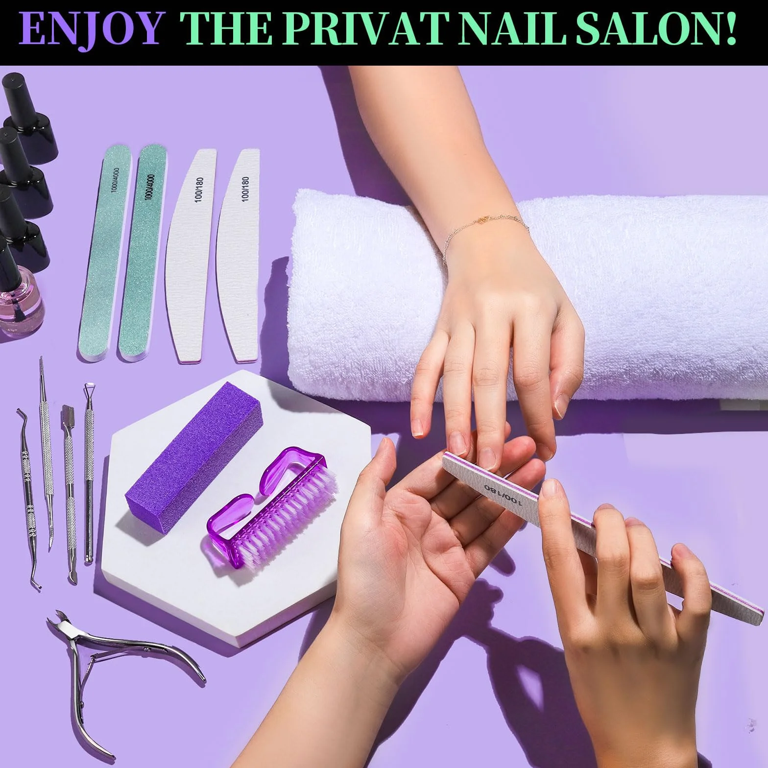 FANDAMEI Lot de 12 Limes à Ongles Professionnelles Pousse Cuticule Métal Coupe-cuticules Brosse à Ongles Violet