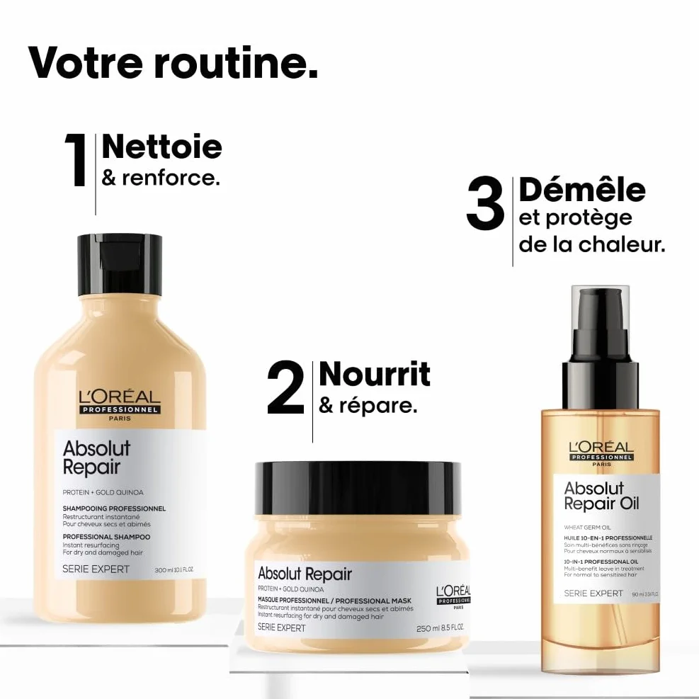 L'OREAL PROFESSIONNEL Absolut Repair 10-en-1 Huile Cheveux Leave-In Spray Thermoprotecteur Sans Rinçage Démêlant 90 ml