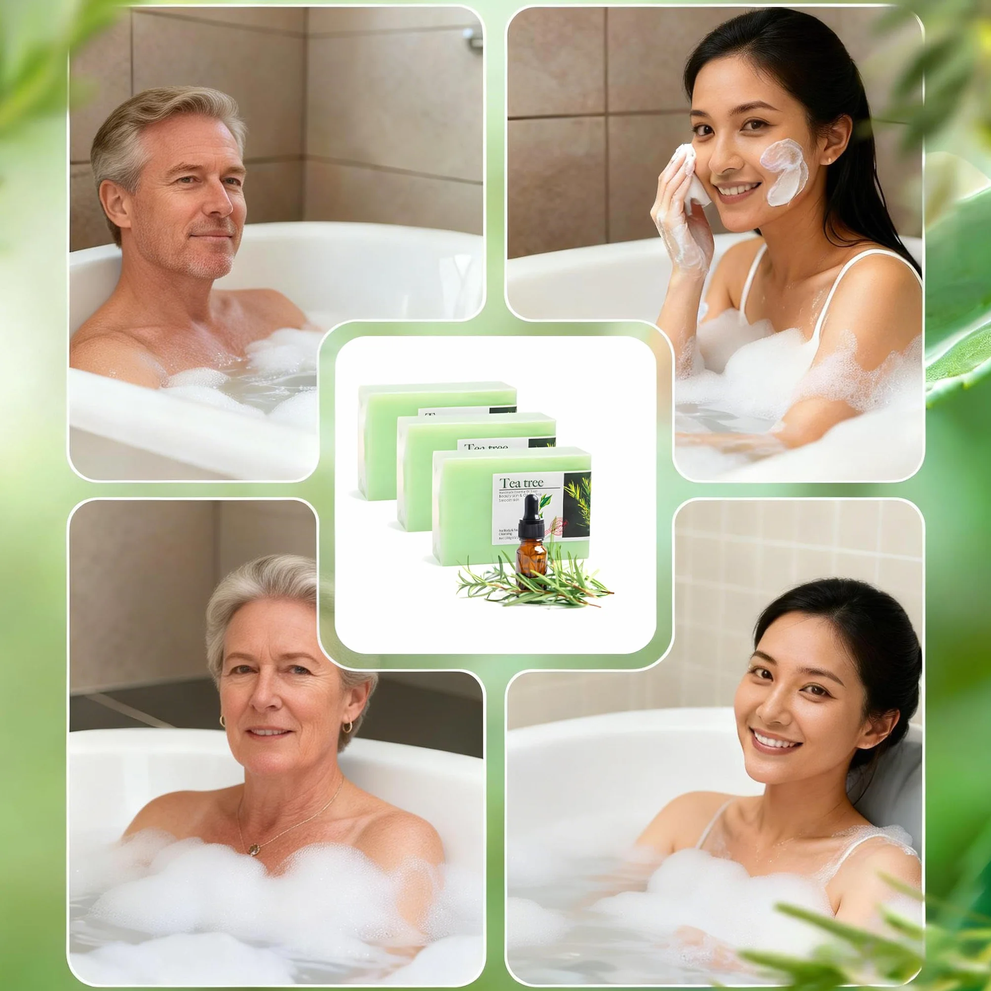 Savon nettoyant à l’huile d’arbre à thé – Lot de 3, purifiant visage corps mains, peaux grasses imperfections