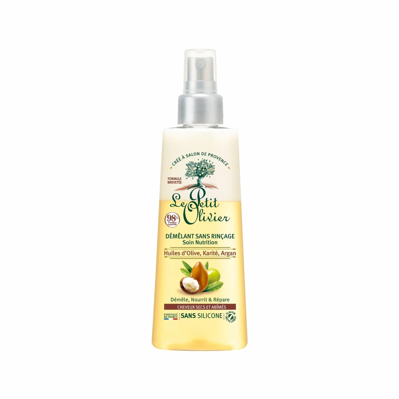 LE PETIT OLIVIER Spray Démêlant Soin Nutrition 150 ml Sans Rinçage Cheveux Secs Abîmés Sans Silicone Fabriqué en France