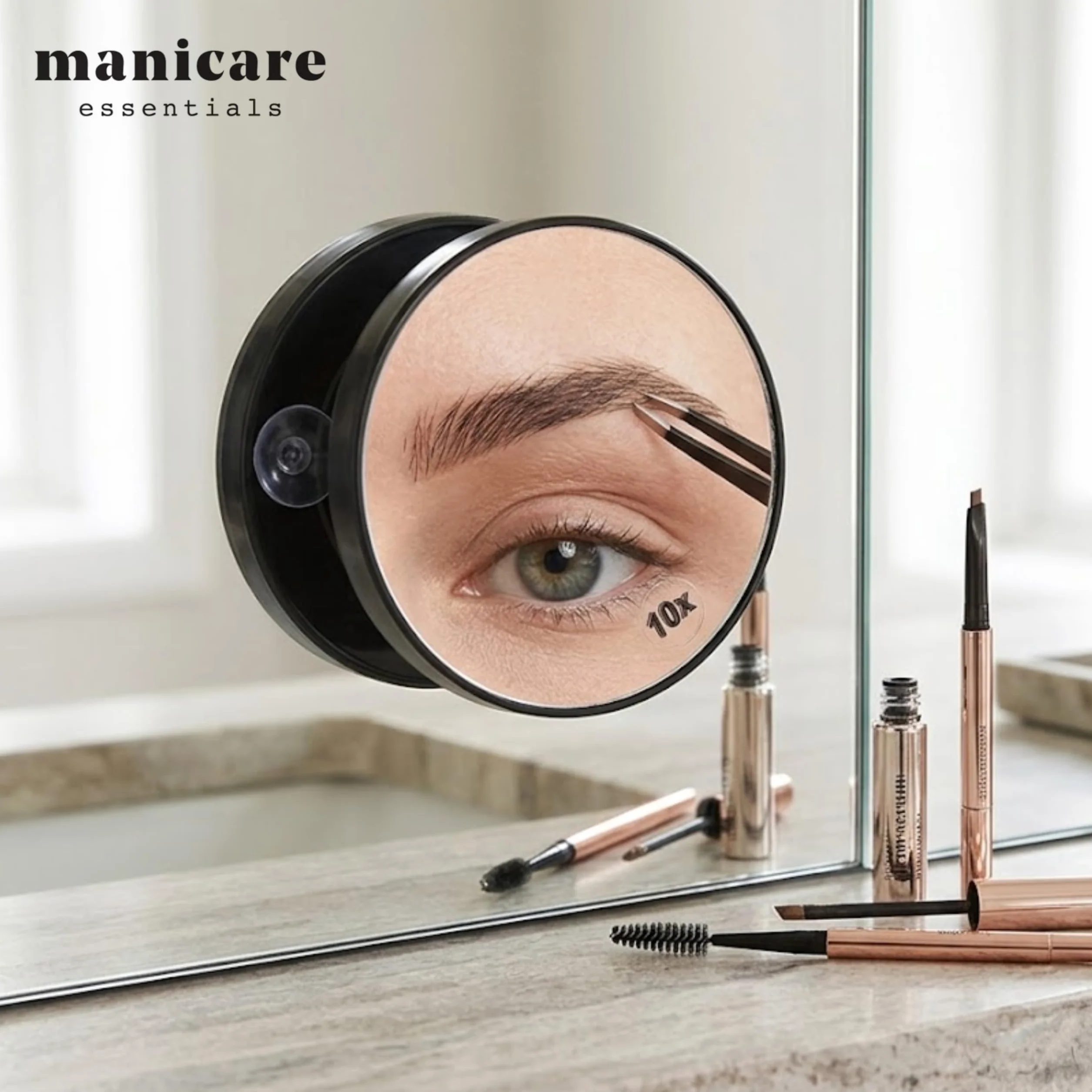 Manicare Miroir grossissant 10x Rond 13 cm avec ventouses pour épilation des sourcils