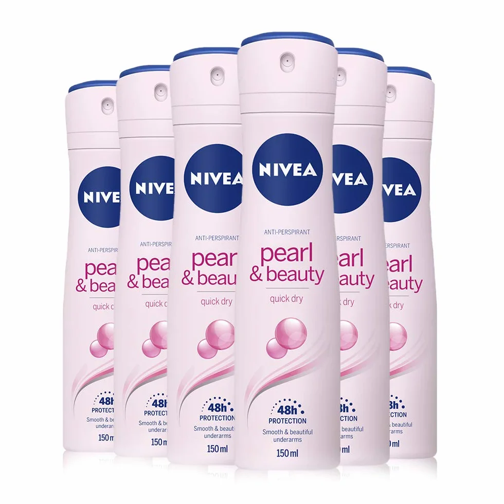 NIVEA Pearl & Beauty Spray déodorant en lot de 6 x 150 ml Déodorant Femme avec Extraits de Perle pour Peau Lumineuse et Souple Deo Spray Anti-Transpirant pour 48h
