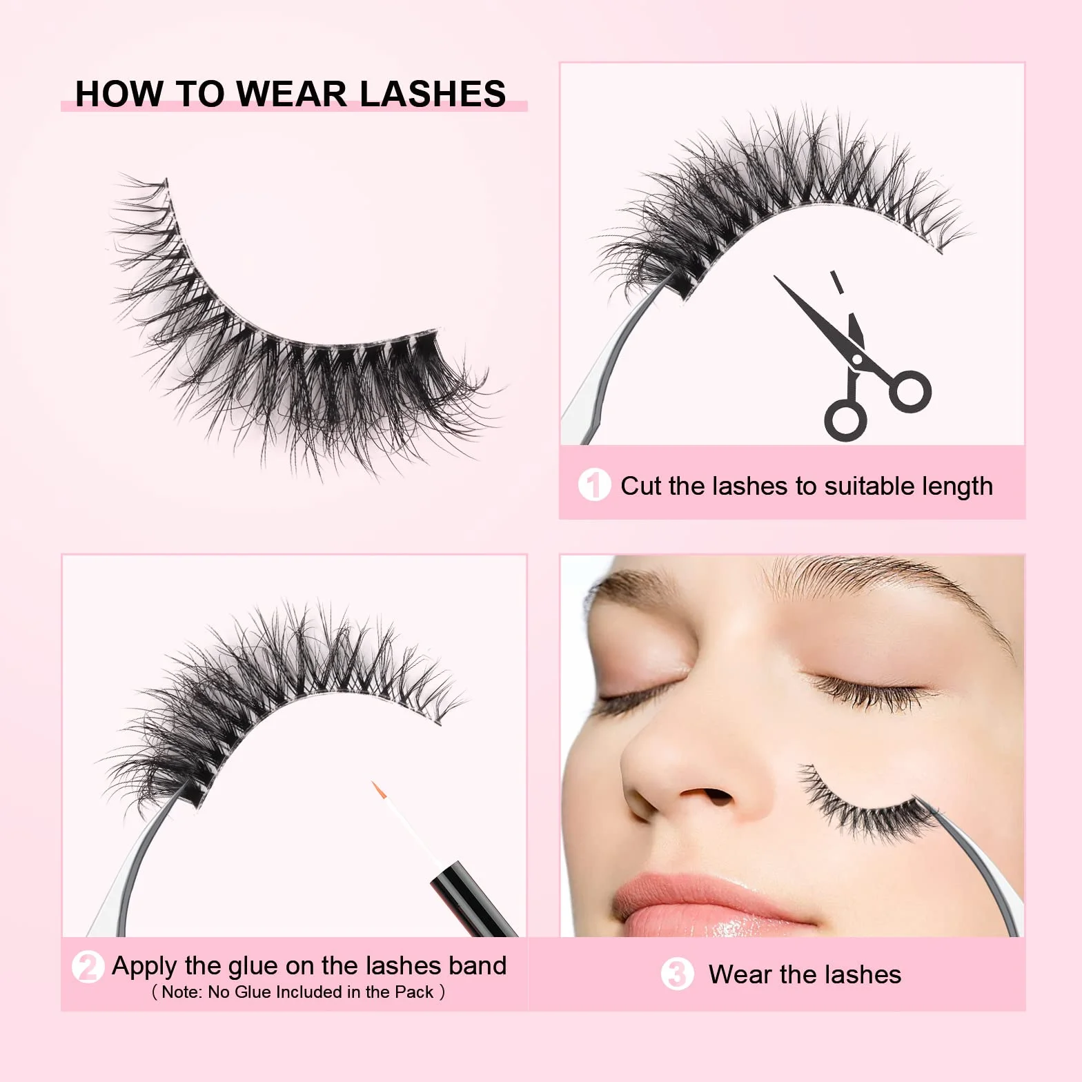 Faux Cils Naturel Bande Transparente Minces 7 Paires 3D Oeil de Chat Reutilisable Cat Eye Fake Lashes Moelleux Mink Fluffy