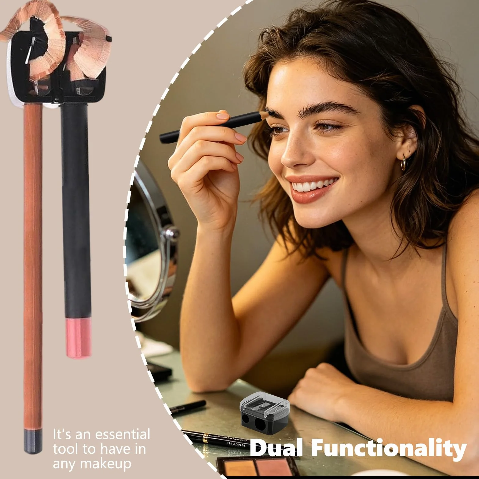 Taille-Crayon Maquillage Double, Accessoires Maquillage, pour Crayons Sourcils Lèvres Eyeliner (Noir)