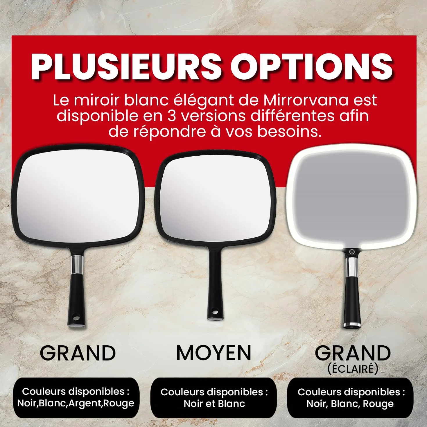 Mirrorvana Miroir à Main 20,3 x 28 cm avec poignée Ergonomique pour Maquillage et Coiffure (Noir)