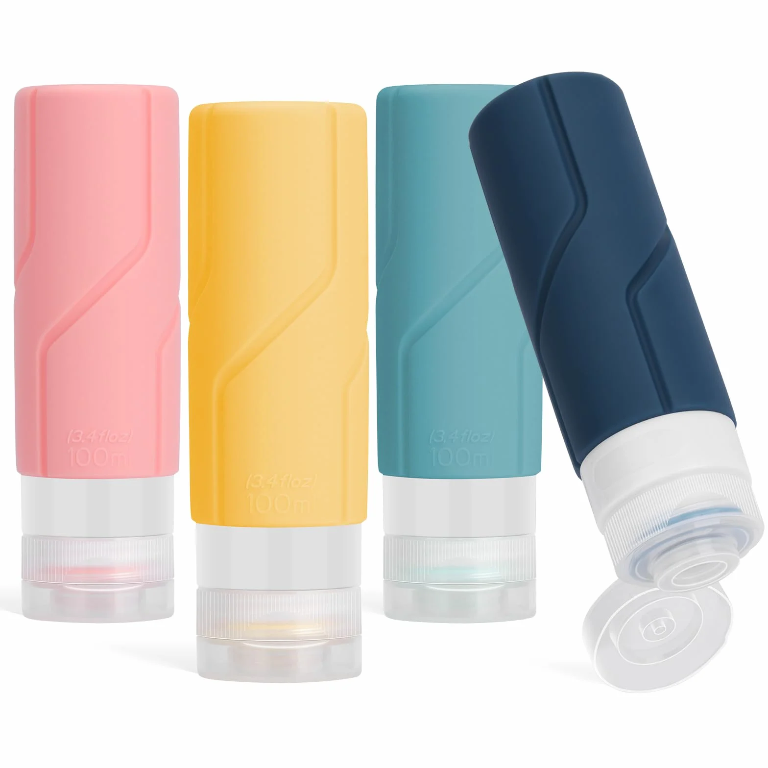 Alyvisun Flacon Voyage Silicone 4 Pièces 100ml Rechargeable Anti-fuite Vide Shampoing Lotion Cosmétiques