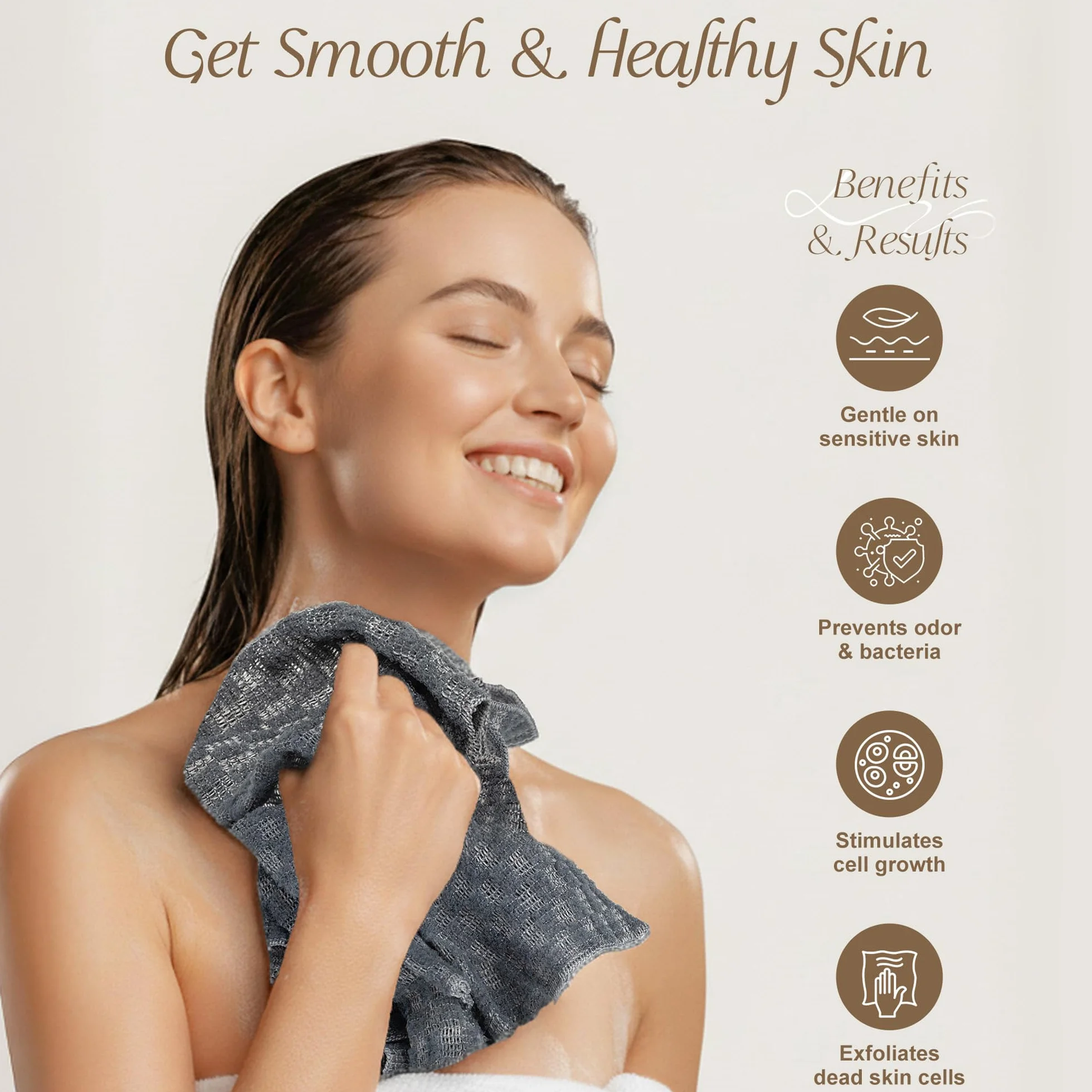 Yiclick Éponge exfoliante corps luffa gommage corporel gris